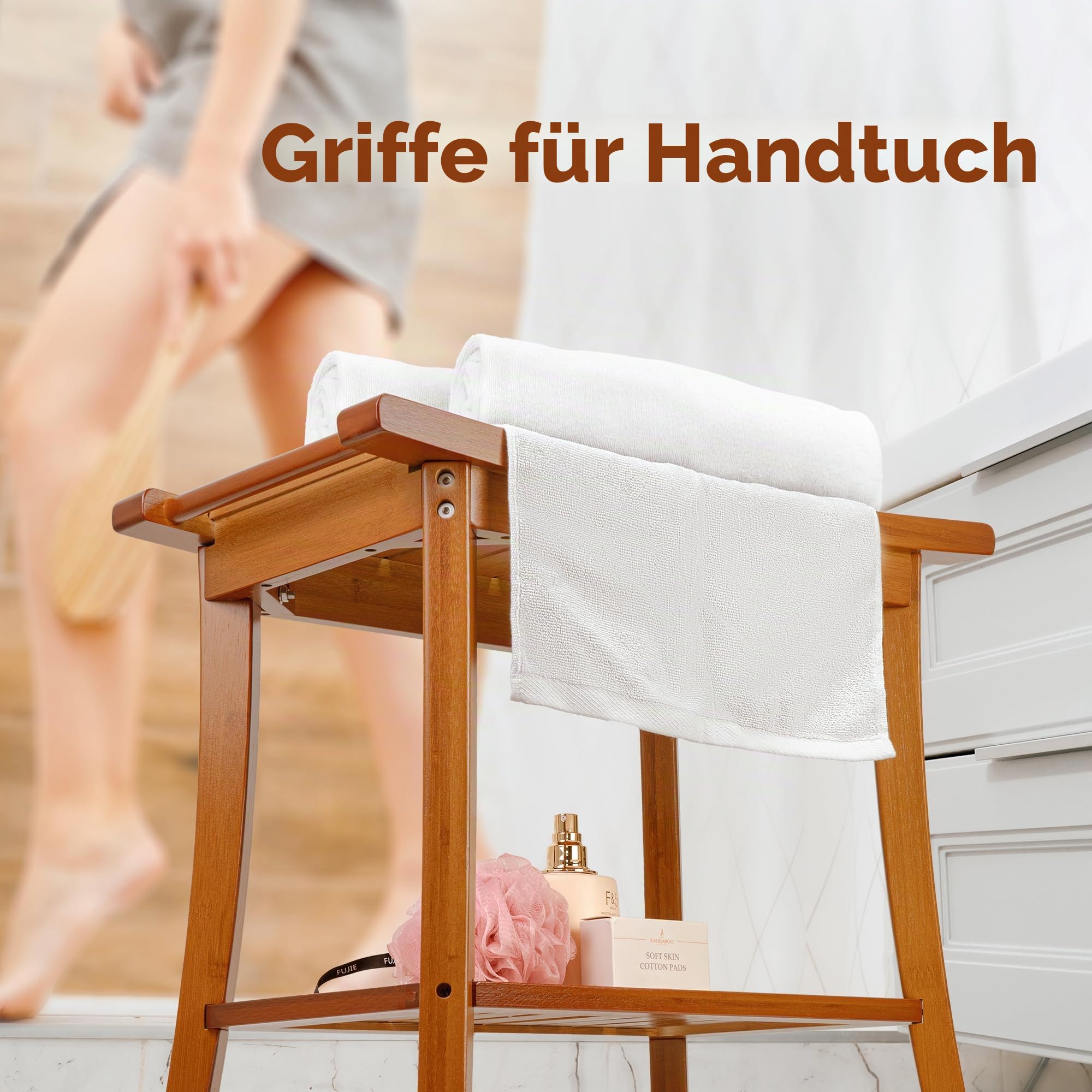 Utoplike Teak Dusche Sitz mit Griffen, tragbare hölzerne Spa Badehocker