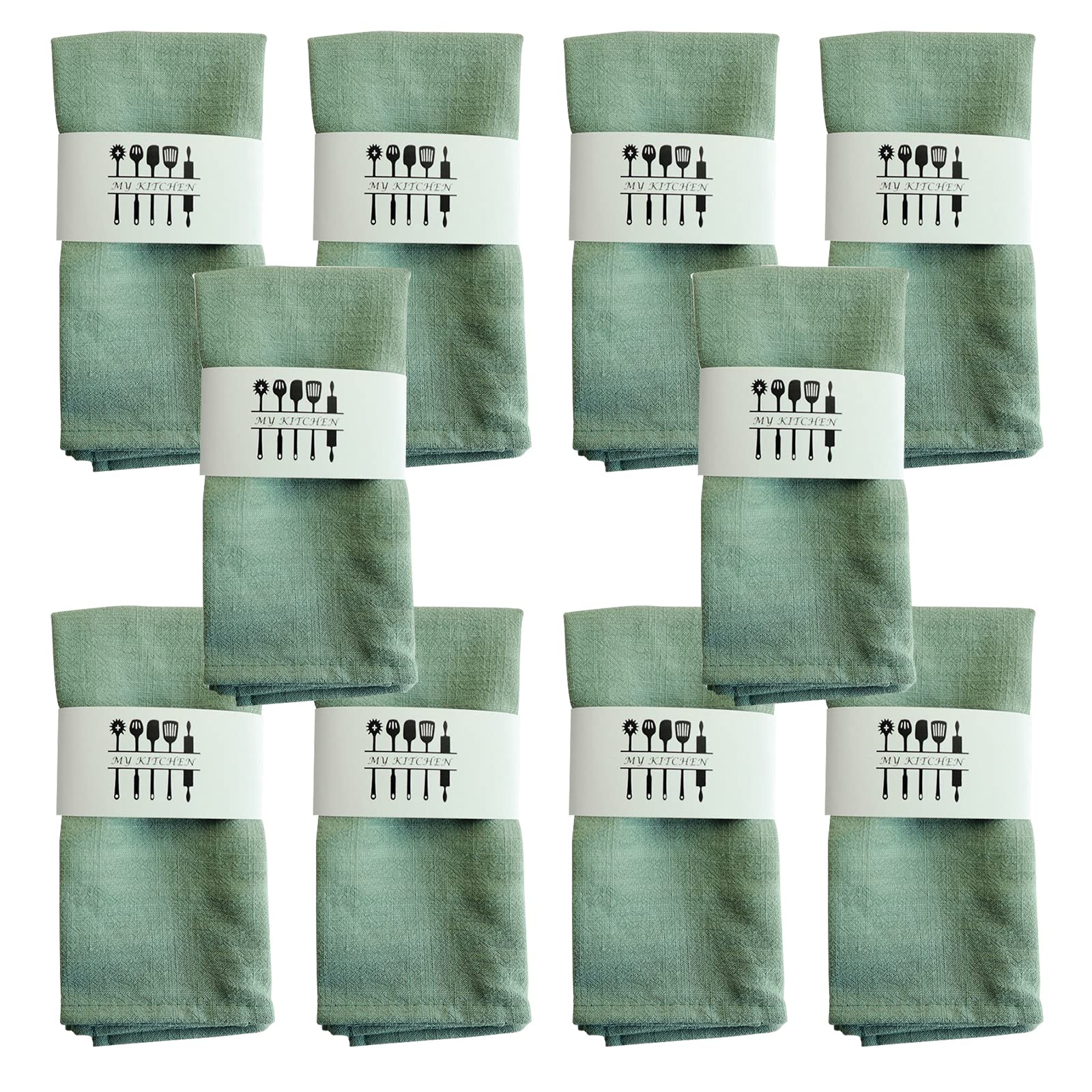 Paquete de 10 servilletas de lino, reutilizables, 40 x 40 cm, algodón natural, tela sostenible, decoración de mesa para cocina, cafetería, comedor, cena, restaurante, fiesta, boda, cumpleaños (verde