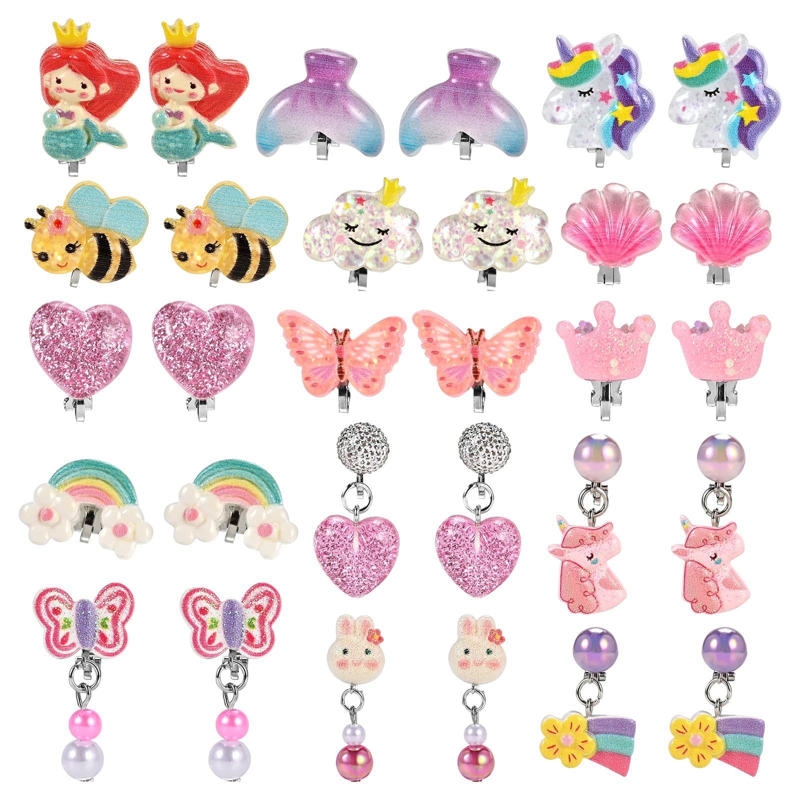 Faburo 15 Pairs Clip on Earrings for Girls 4-6 10-12, Cute Kids Clip on Earrings for Teens Girls, Little Girl Toddler Earring Ages 5-7 8-12 Hypoallergenic