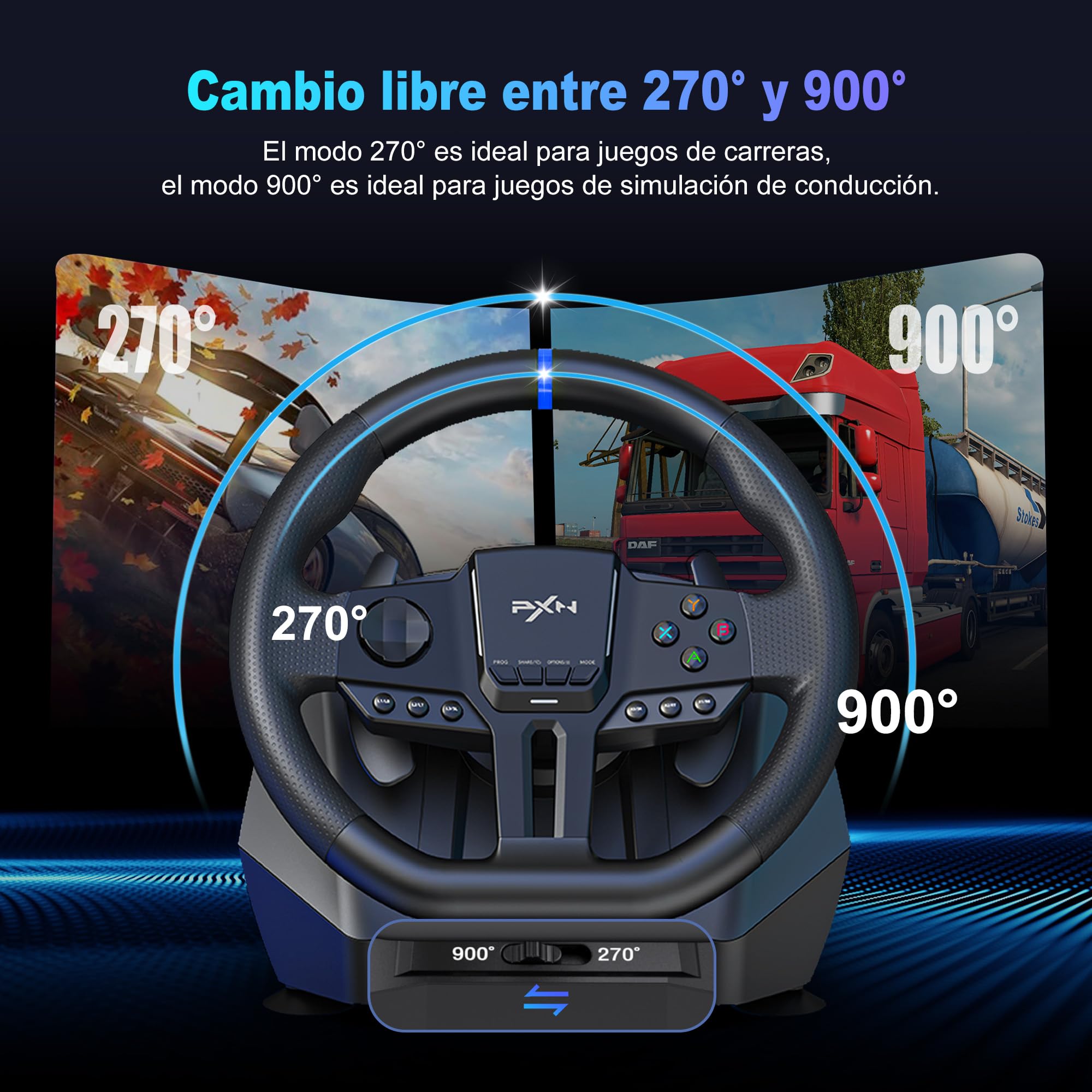 PXN V900 Gen2 Volante con Pedali, Volante da Corsa 270°/900° con Feedback di Vibrazione, Pedali Hall – Volante Gaming per PC Windows, PS4, PS3, Xbox e Switch