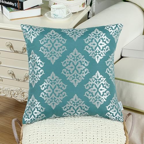 Miniatura 3 de CaliTime - Juego de 2 fundas de almohada de jacquard suave para sofá, decoración del hogar, diseño de flores de damasco