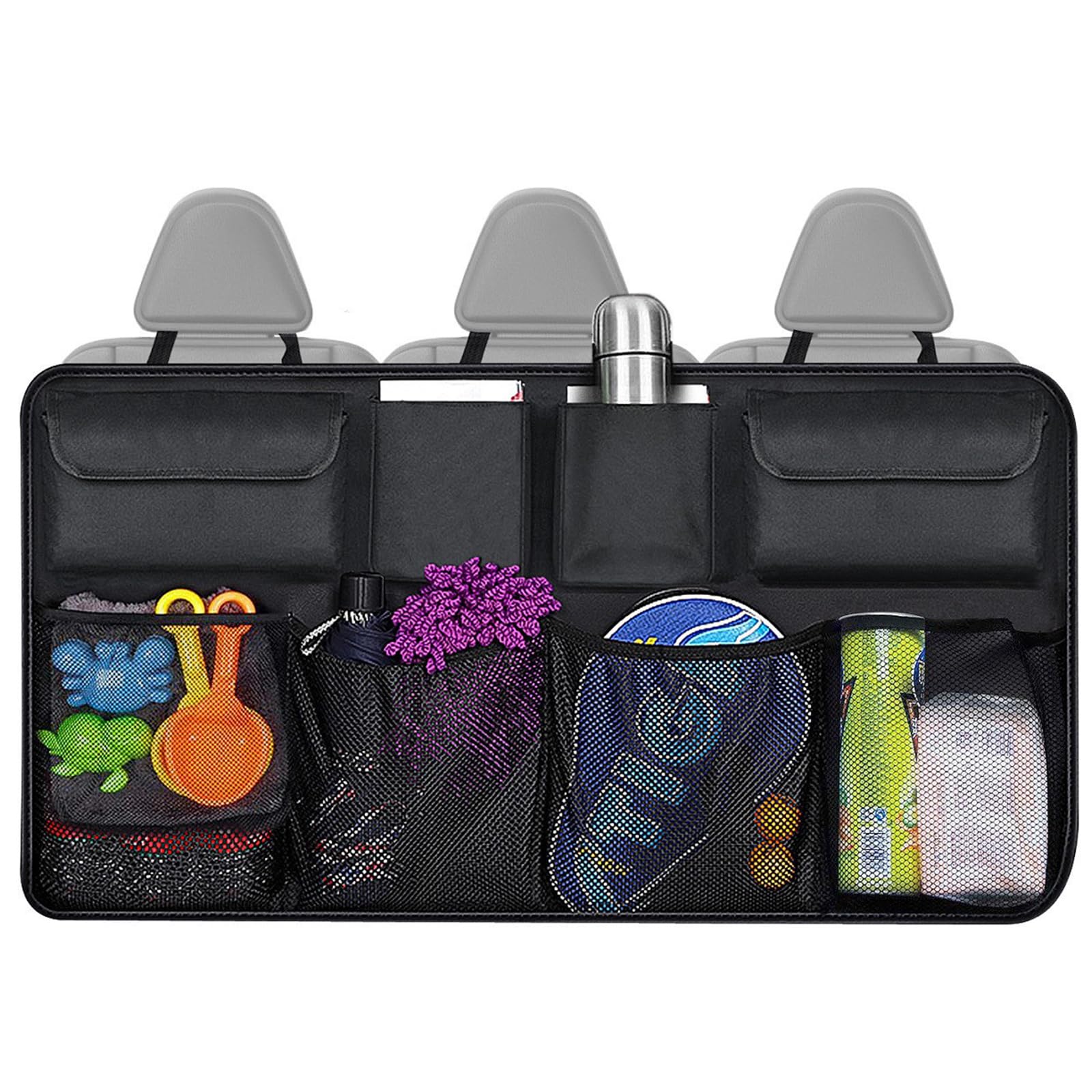 Vbgurr Black Car Boot Organiser, Waterproof Car Organiser Storage, Multi-Pocket Children's Travel Storage, Durable Foldable Cargo Net Boot Tidy
