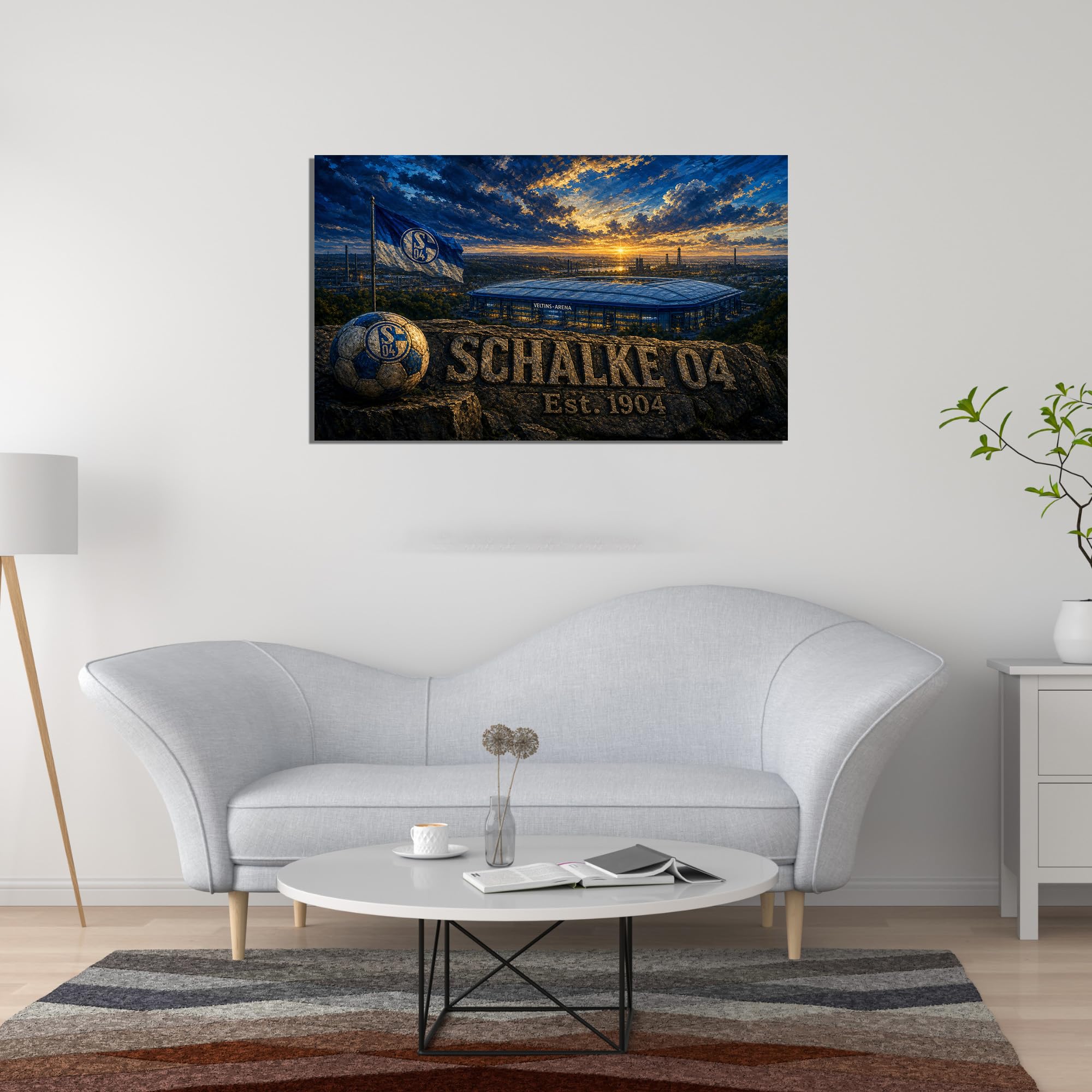 Gelsenkirchen Kunstdruck auf Leinwand, Motiv: Fußball-Motiv, Stadion-Heimdekoration, 61 x 91,4 cm, Blau / Weiß