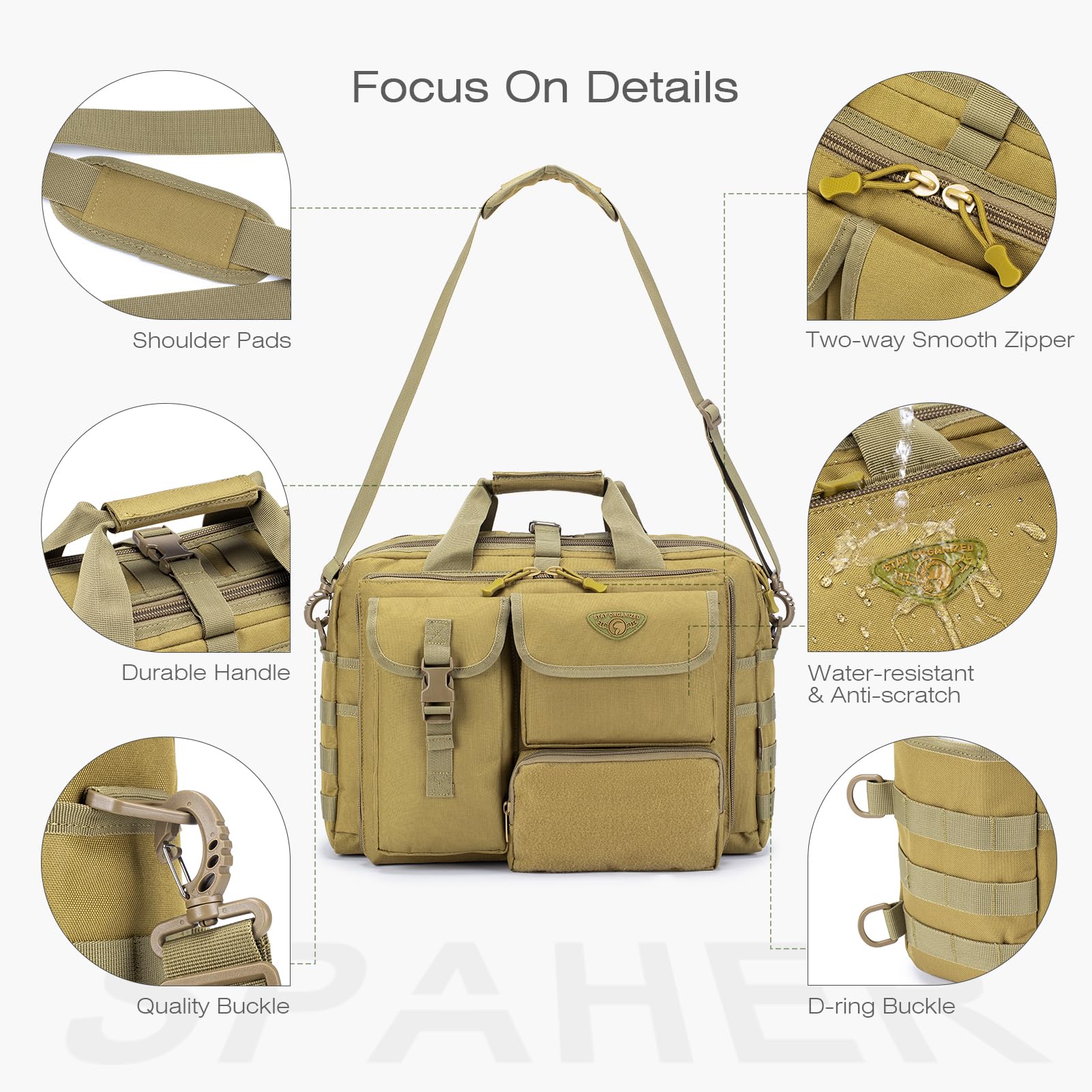 SPAHER Cartable Homme PC Sacoche Ordinateur Portable 14/15.6/17 Pouces Avec Portefeuilles passeport Sac Ordinateur Homme Sac Messenger a Bandouliere Tactique Imperméable Mallette Cartable