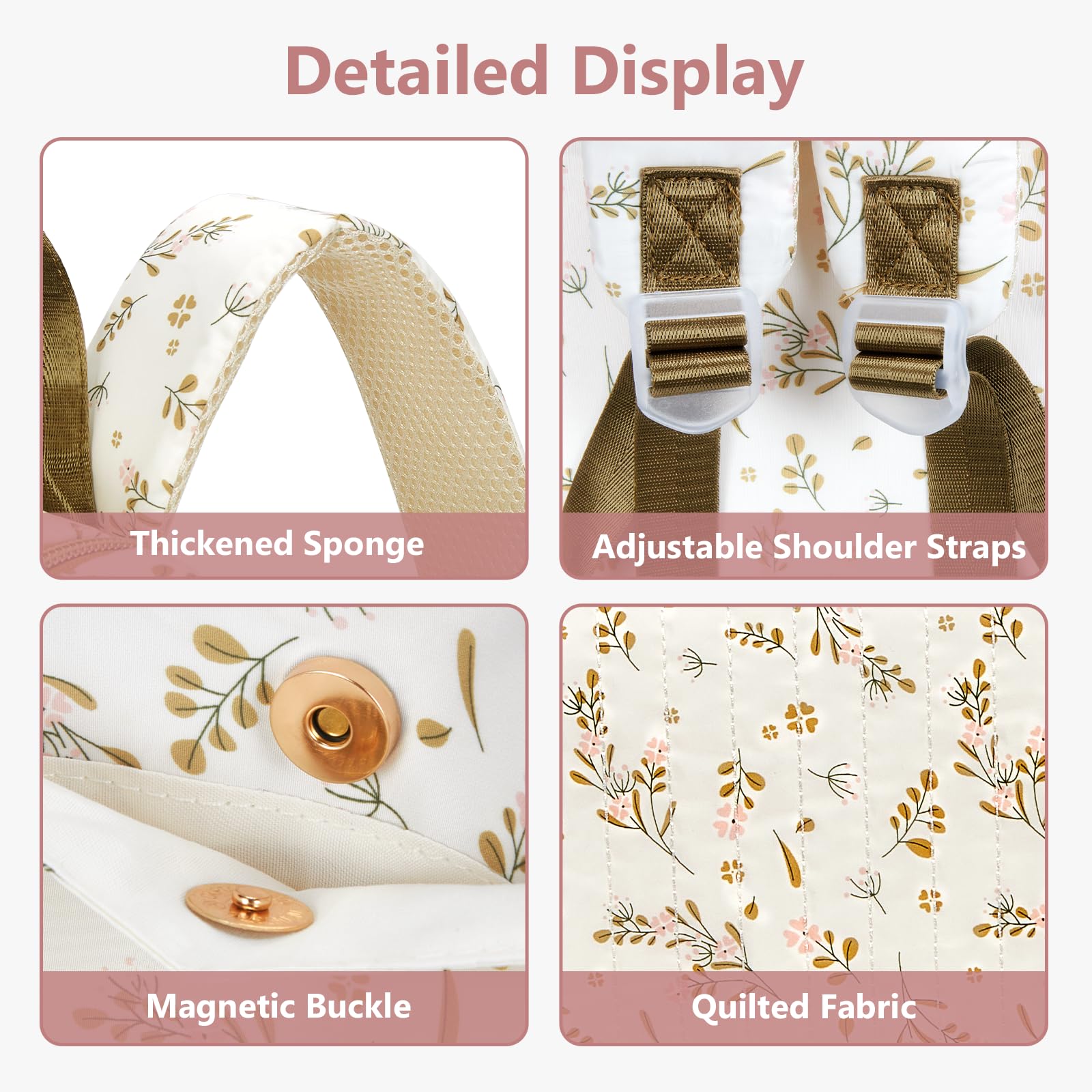Wickeltasche mit Blumenmuster, Baumwolle, gesteppt, für Mütter, Baby-Reiserucksack mit Kinderwagengurt, braun, S, Casual