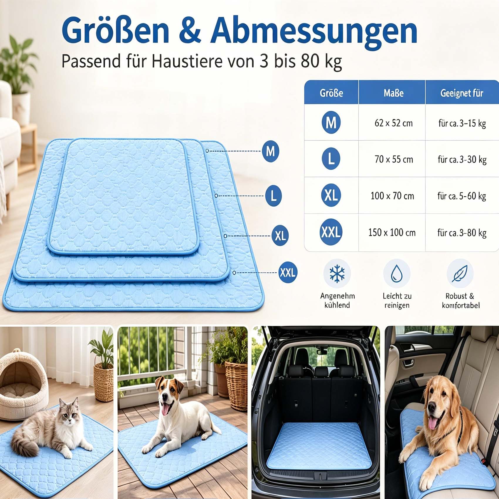 Leyof kühlmattе Katze ohne Gel, KüHlmattes füR Hunde & Katzen — Waschbar, Ideal füR Den Sommer, füR Innen- und AußEnbereich Geeignet (Blau,L)