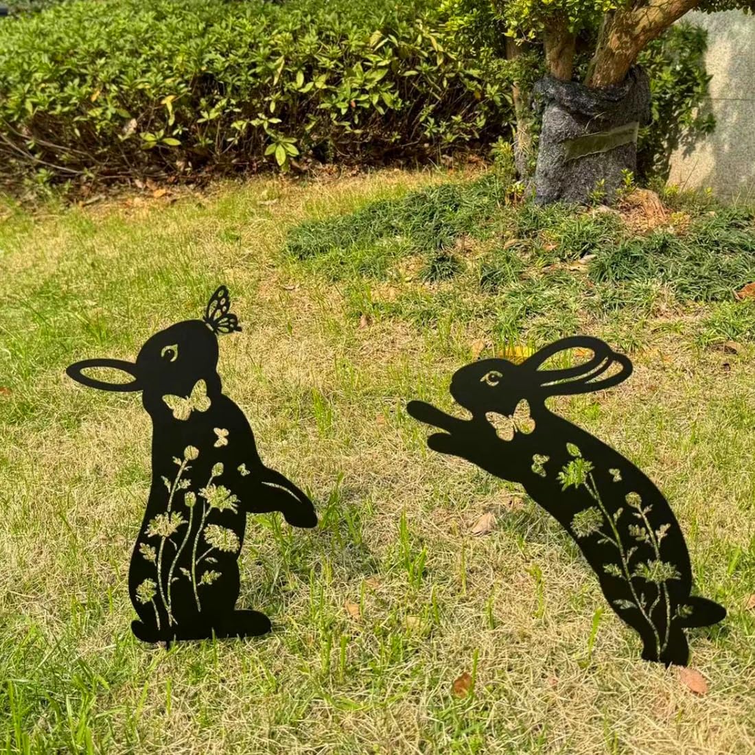 QBMYCN Rabbit Metal Garden Stakes Decorative,2 Pack Black Jump Rabbit Silhouette Statues,for Yard Garden - Image 2