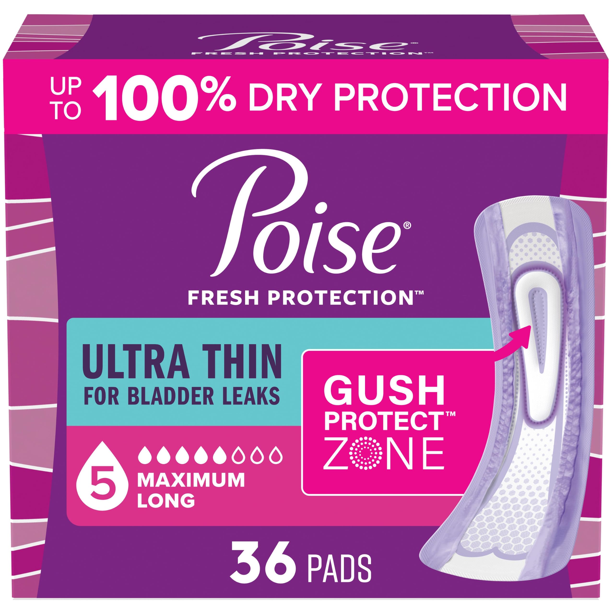 Photo 1 of Poise Ultra Thin Incontinence Pads, 5 Drop, Long, 36 ct