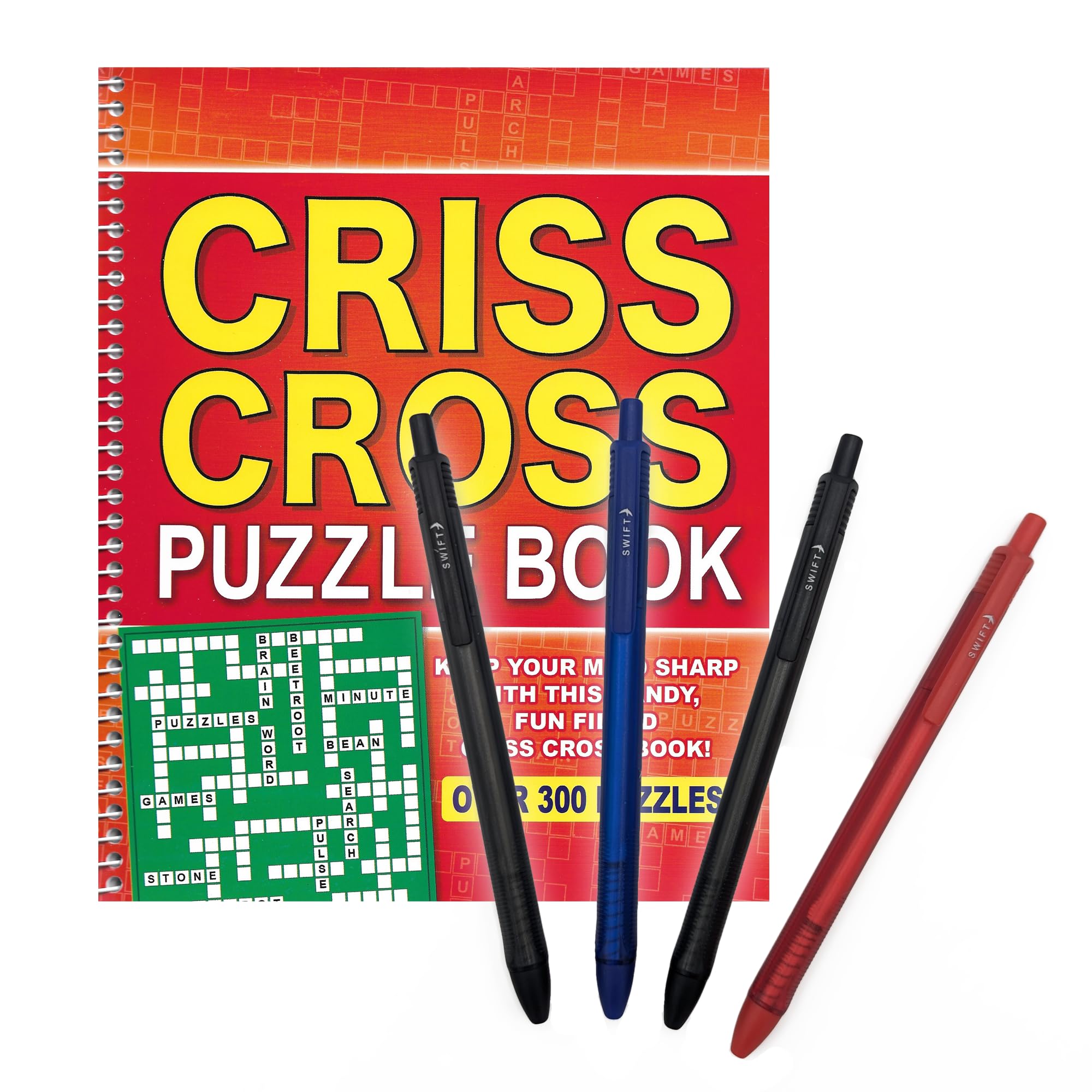 ihoot Spiral Criss Cross Crossword Puzzles and Pens Bundle, Red, Small