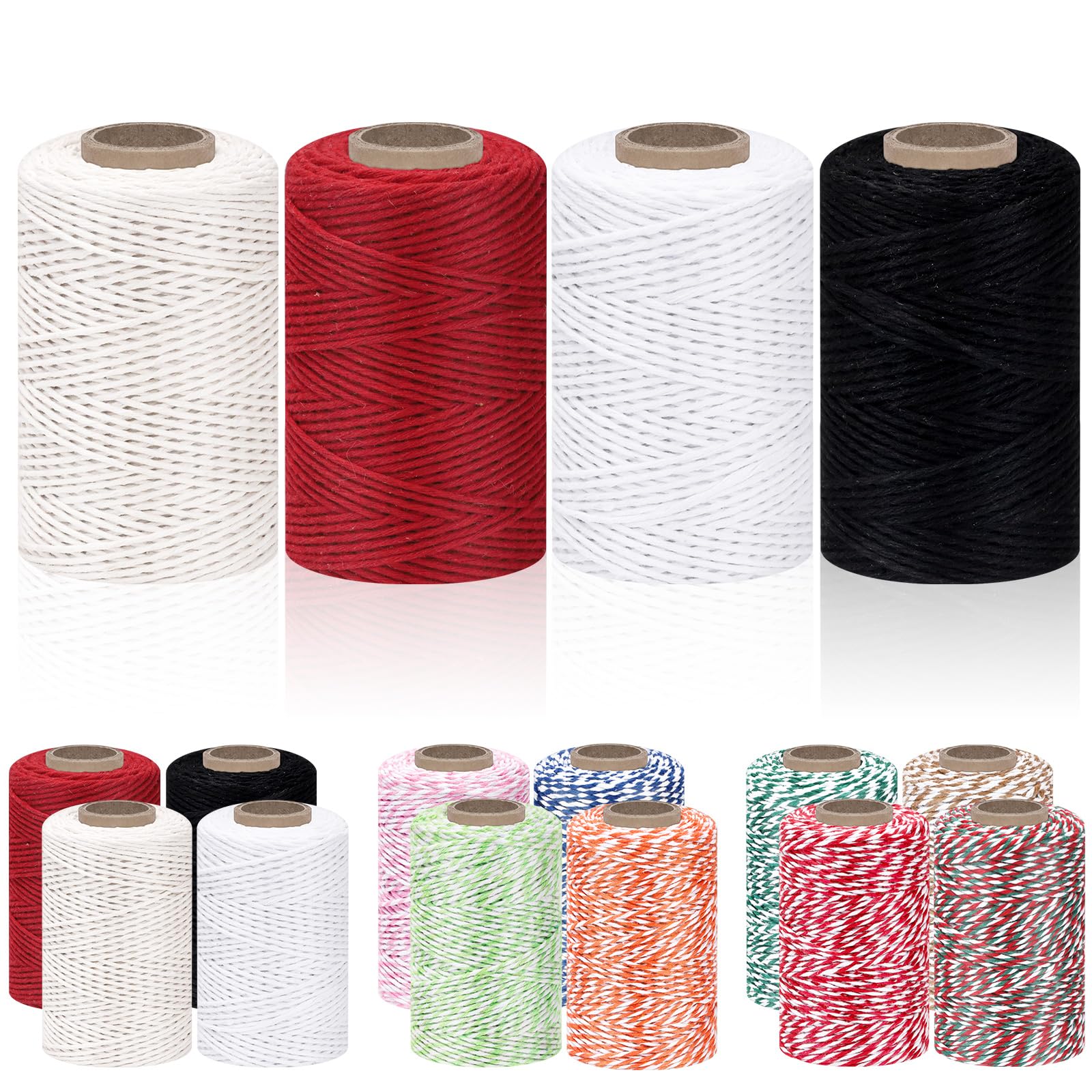 4 Rolls Colourful Bakers Twine Kit, 328 Ft 1.5mm Thick Cotton String for Baking Butchers DIY Crafts Gift Wrapping Christmas Holiday Home Decoration Gardening Cooking(NO.3)