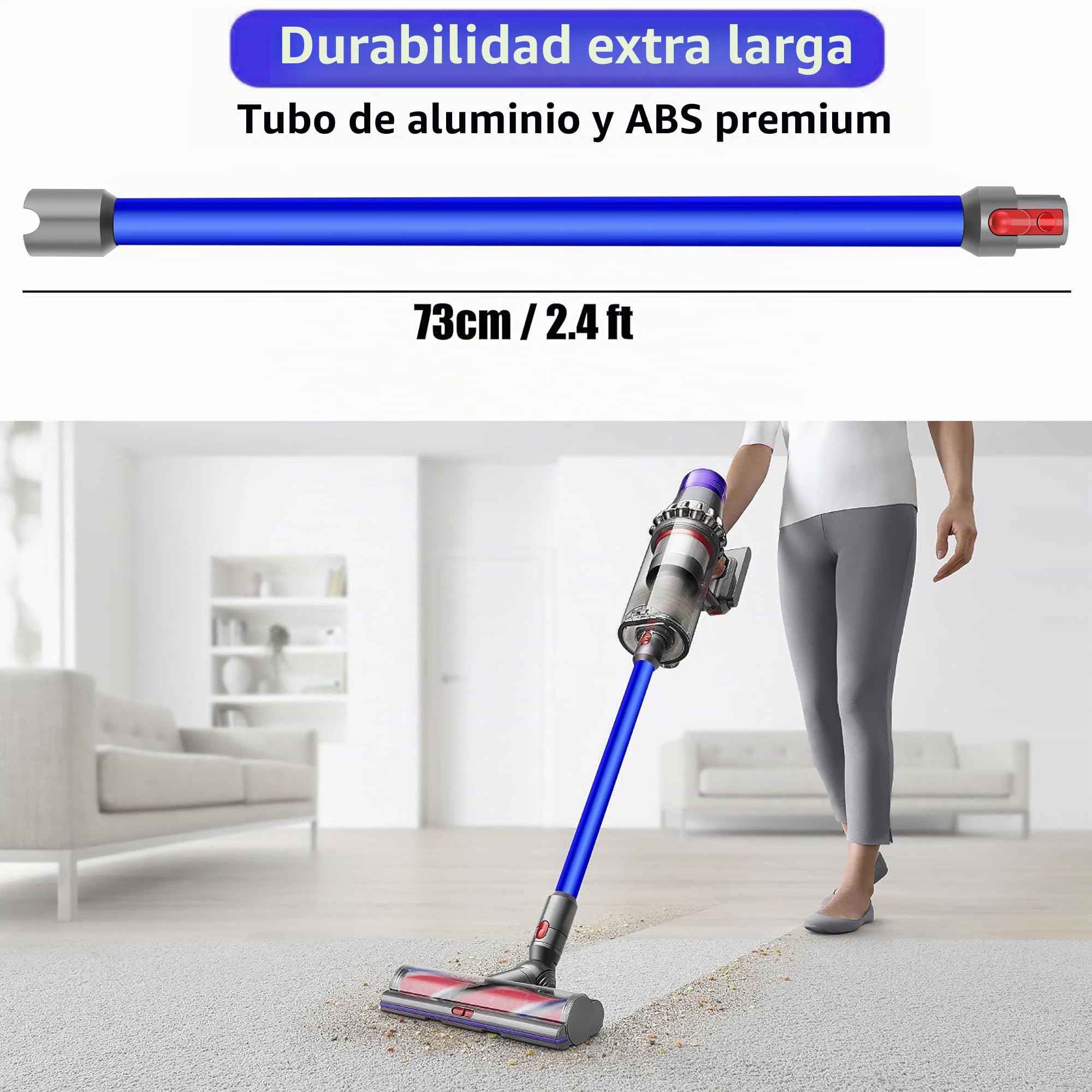 Tubo Extensión compatible con Dyson V7 V8 V10 V11 V15 Barra Telescópica de Aluminio, Longitud 72 cm, conector de Liberación Rápida – Azul