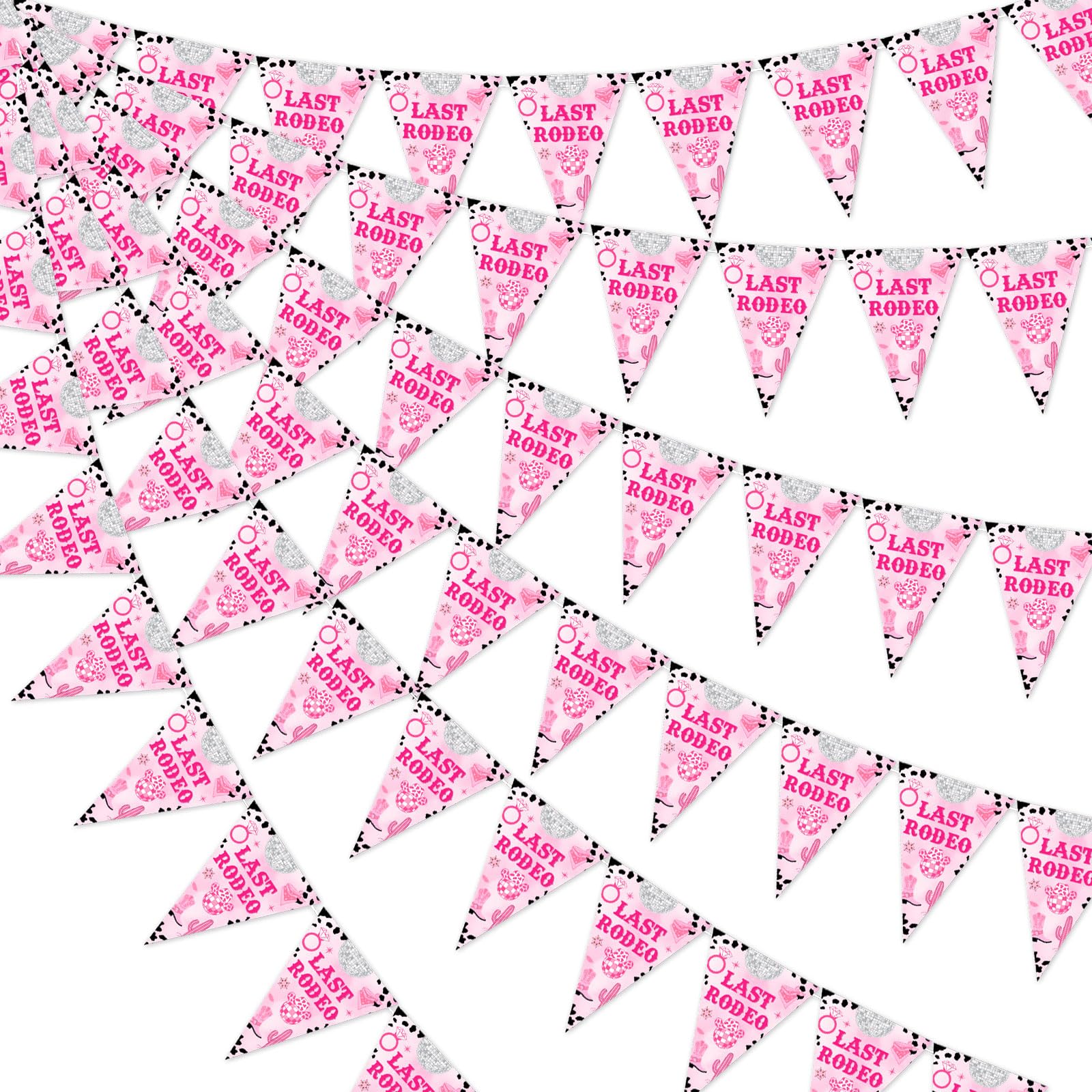 Last Rodeo Hen Party Decorations, Disco Theme Hen Party Decorations - 3 Pcs Last Rodeo Hen Party Banners, Cowgirl Theme Triangle Flag Banners for Lets Go Girls Bachelorette Party Decorations