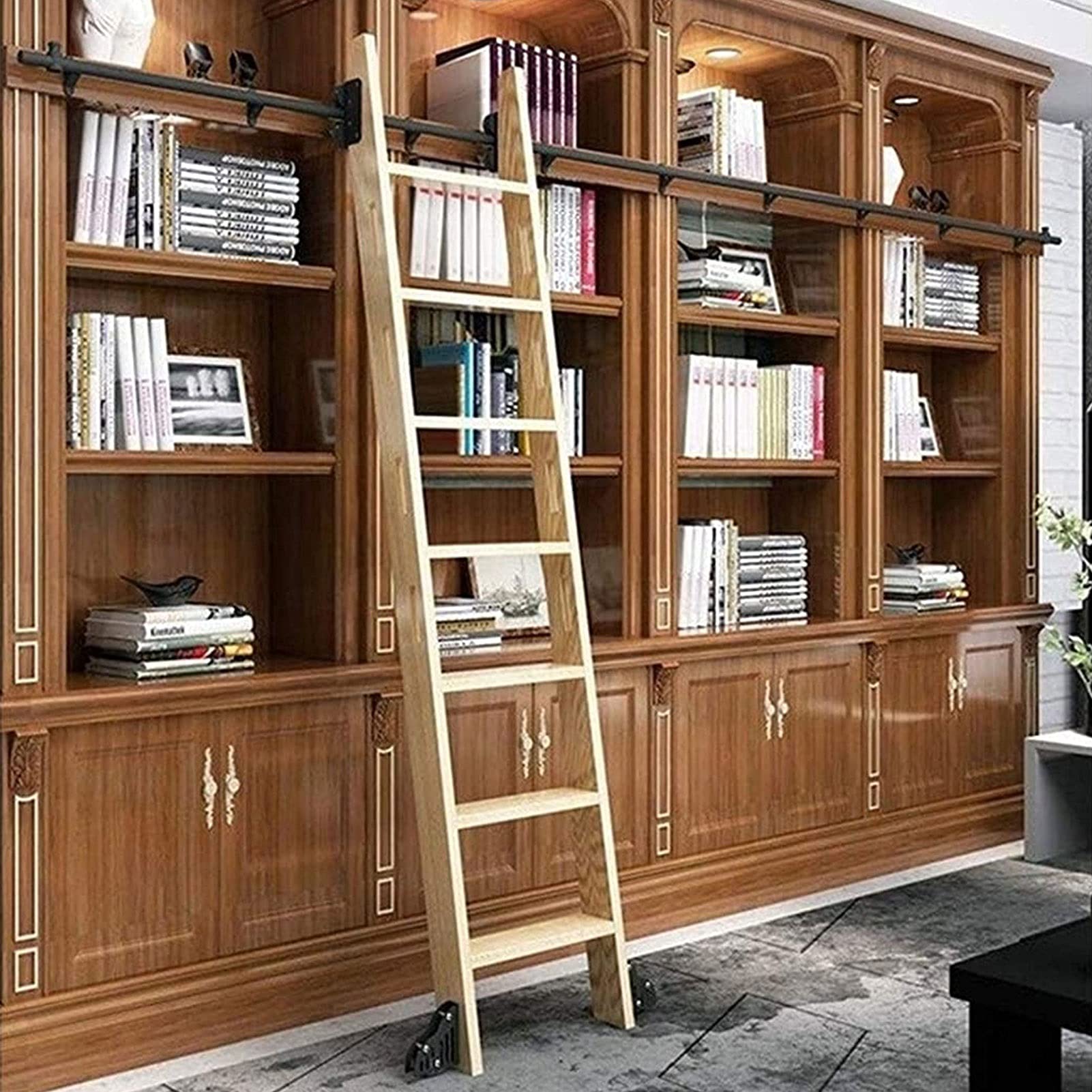 Échelle coulissante avec kit de quincaillerie MiroDo pour bibliothèque et loft industriel
