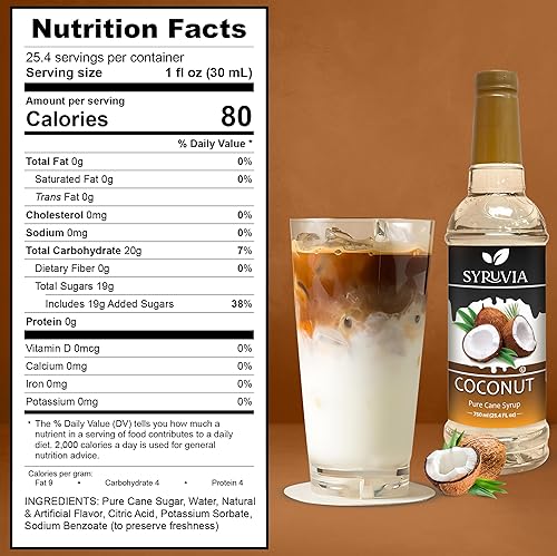 Miniatura 3 de Syruvia Jarabe de coco para café, sabor cremoso de jarabe de café de coco, 25.4 onzas líquidas, Kosher, sin gluten, ideal para café con infusión de