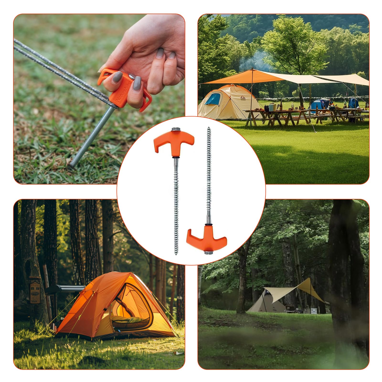 4-Pack Heavy Duty Galvanized Steel Tent Pegs, Threaded Corrosion Proof Ground Anchors for All Terrains (Sand, Rock - Image 4