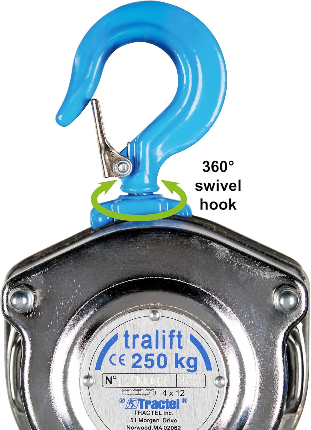 Tractel Manual Chain Hoist | 1/4 Ton - 500 lbs Capacity | 10 ft Steel Chain | Industrial-Grade Steel for Construction, Workshops, Garages | Tralift 56429