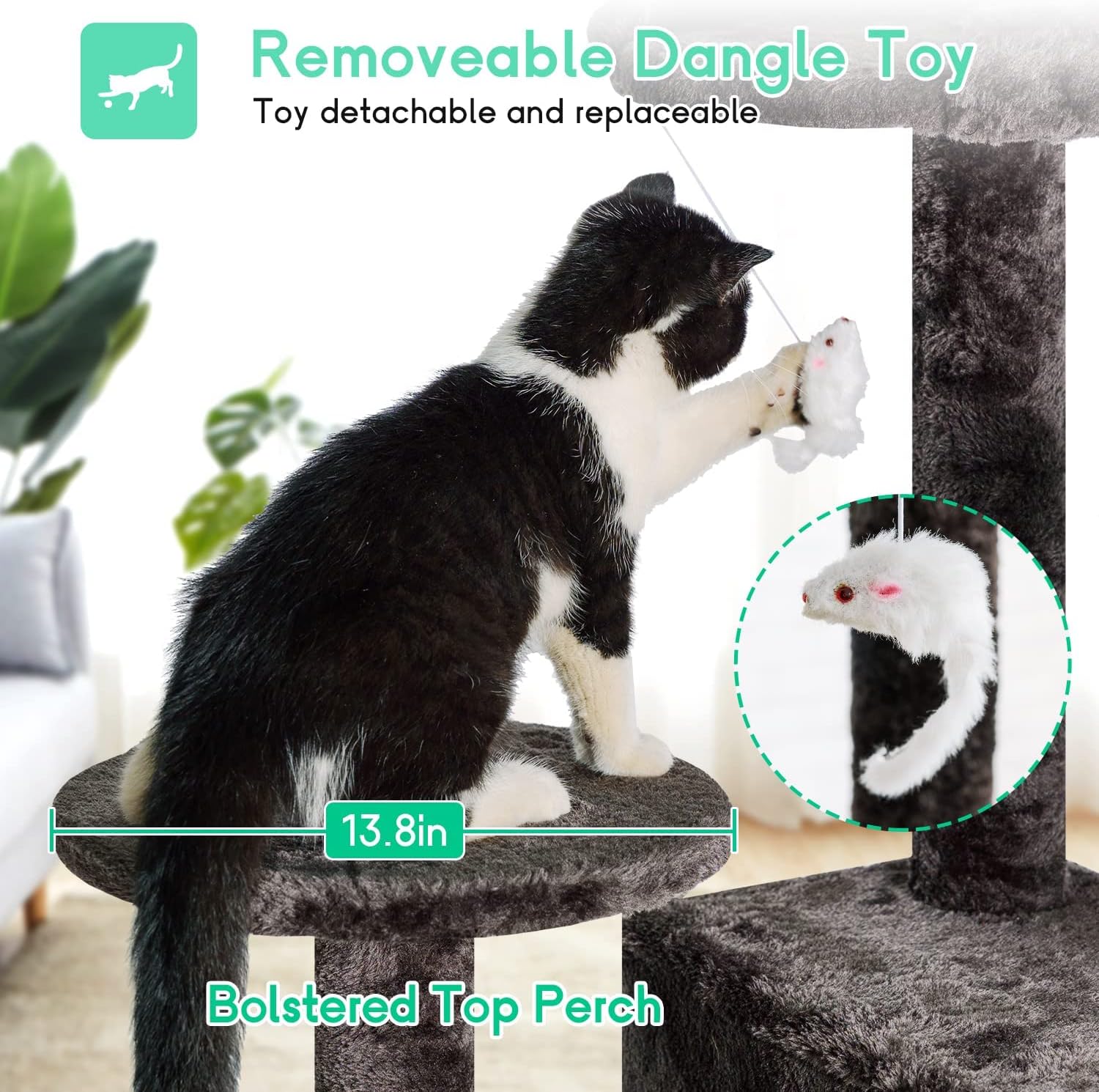 BestPet 54in Multi-Level Cat Tree Tower with Cat Scratching Post Stand House Furniture Kitty Activity Tree Center for Indoor Cats,Black