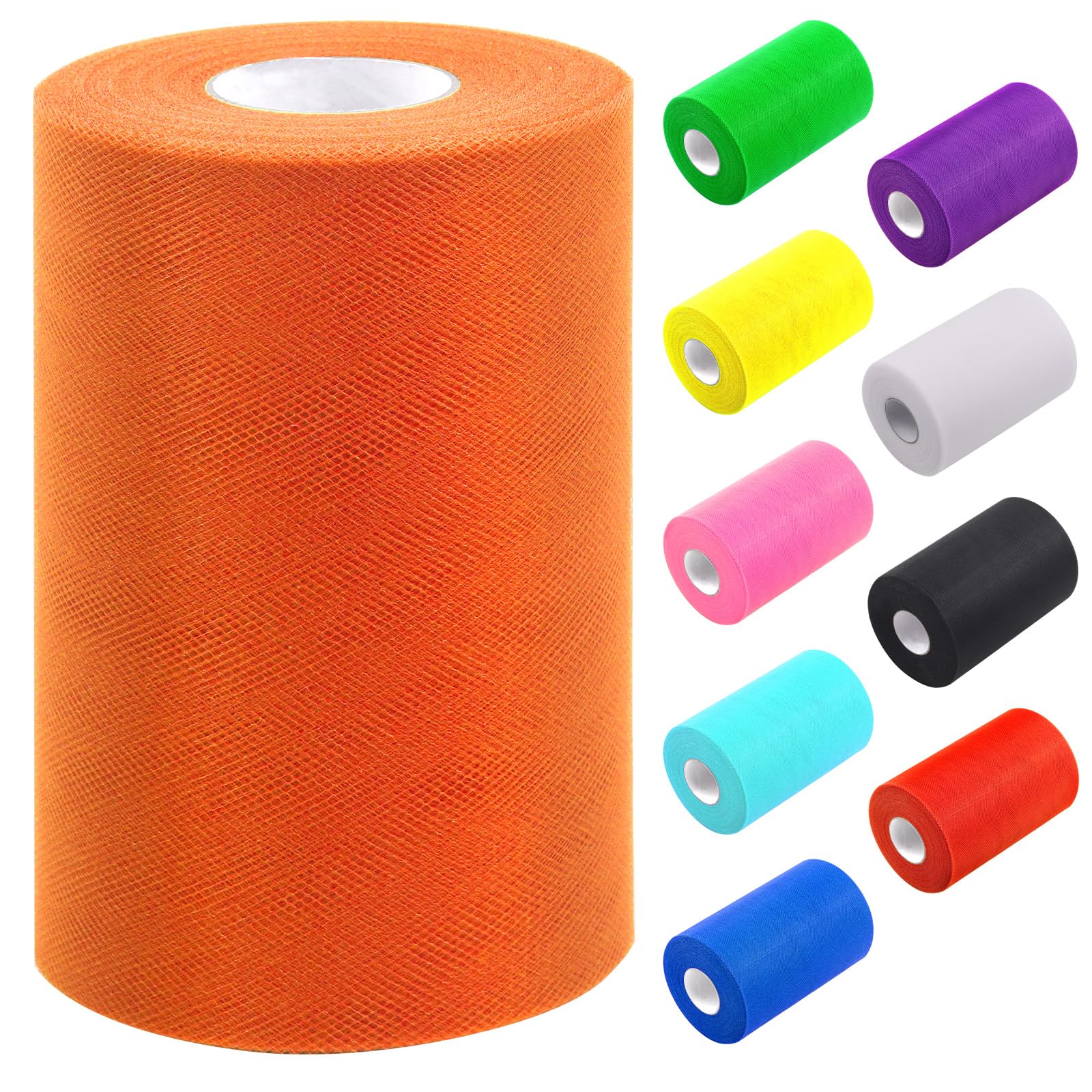 Tanstic1Pc Orange Tulle Fabric Roll, 6 Inch x 100 Yards Tulle Ribbon Fabric Spool Fabric Tulle Roll for DIY Tutu Bow, Birthday Party Wedding Decorations