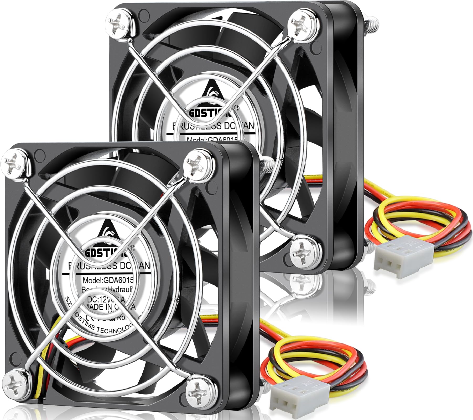 GDSTIME 60mm x 15mm Fan 3 Pin, 12V Brushless DC Cooling Fan 60x60x15mm for PC Cases, CPU Coolers, and Radiators (2 Pack)