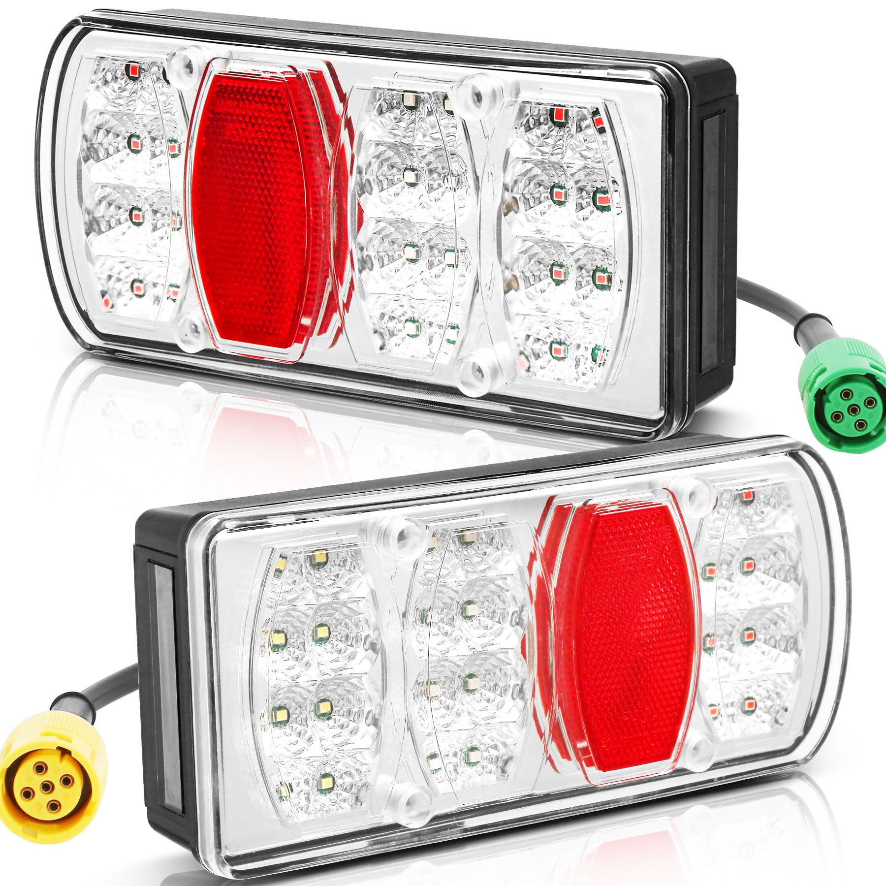 LED Pilotos Traseros Remolque 12V 24V 7Funciones Luces Remolque Traseras Piloto con 30cm Conexión de Bayoneta de 6pin Homologados Impermeable