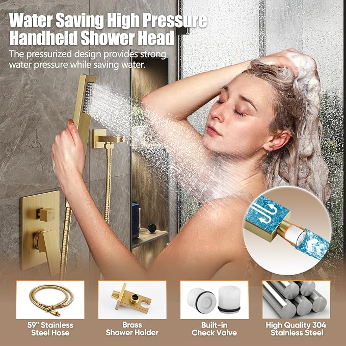 Gabrylly sistema de ducha metálico 10 pulg oro cepillado miniatura 5