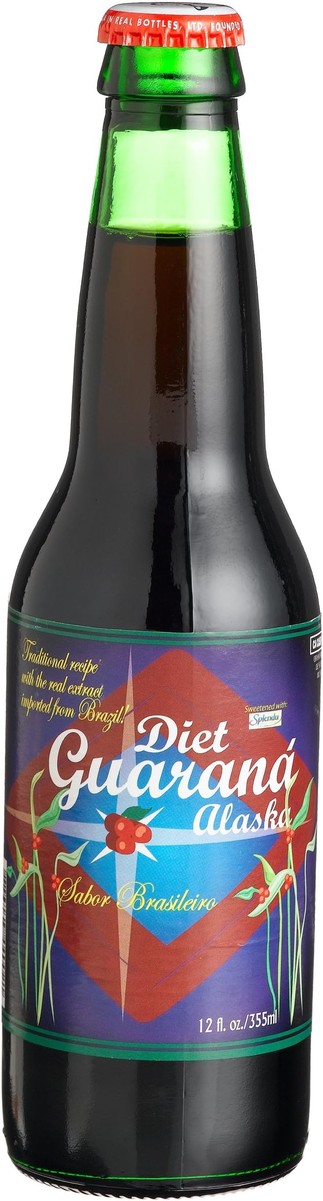Guarana Alaska DIET SABIR BRASILEIRO SEM CALORIAS - "For that Brazilian Figure!", 12-Ounce Glass Bottle (Pack of 12)