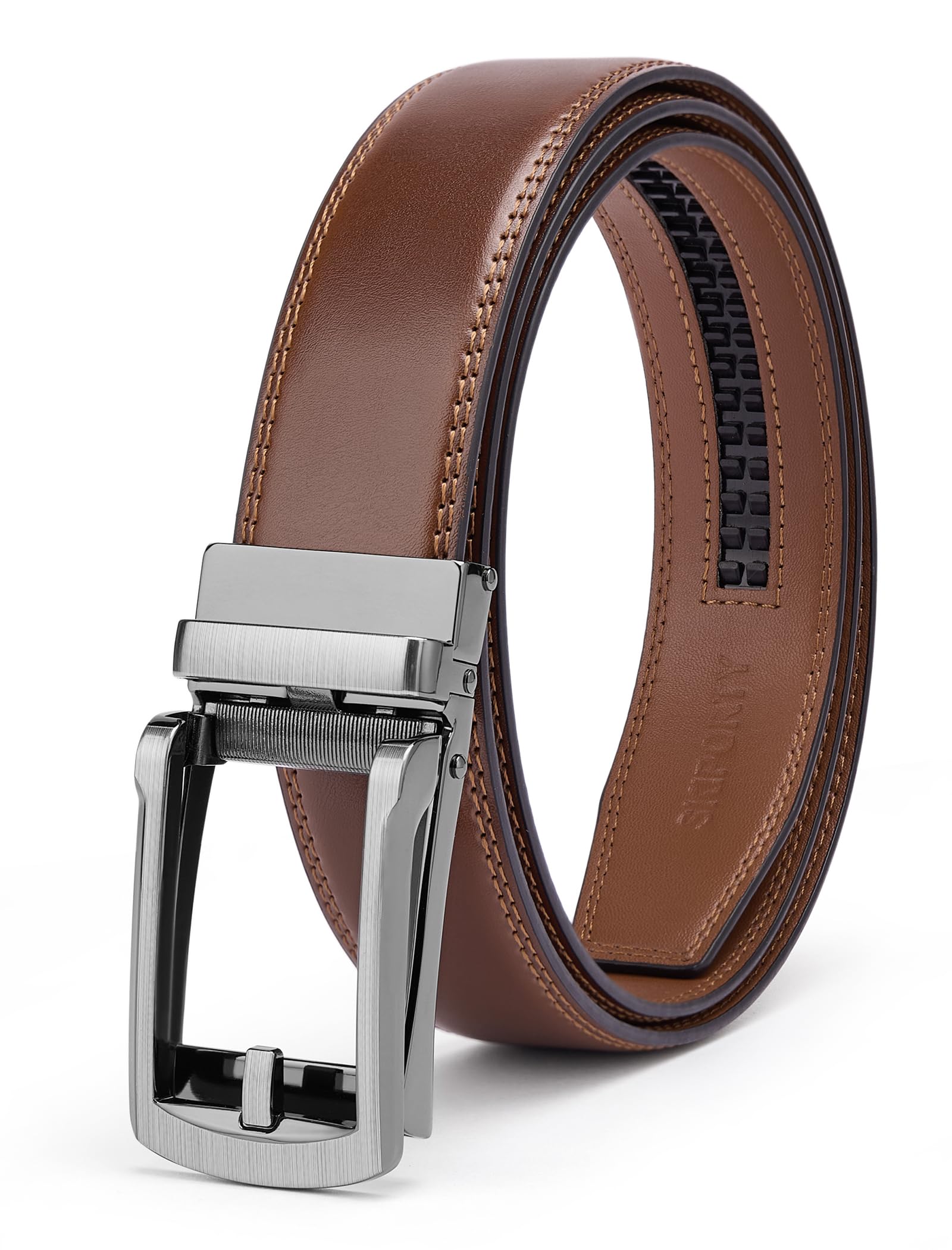 SKiporty Brown Belt Men Ratchet Belts Dress Casual Leather Belt for Men With Slide Adjustable Click Buckle Gifts Box