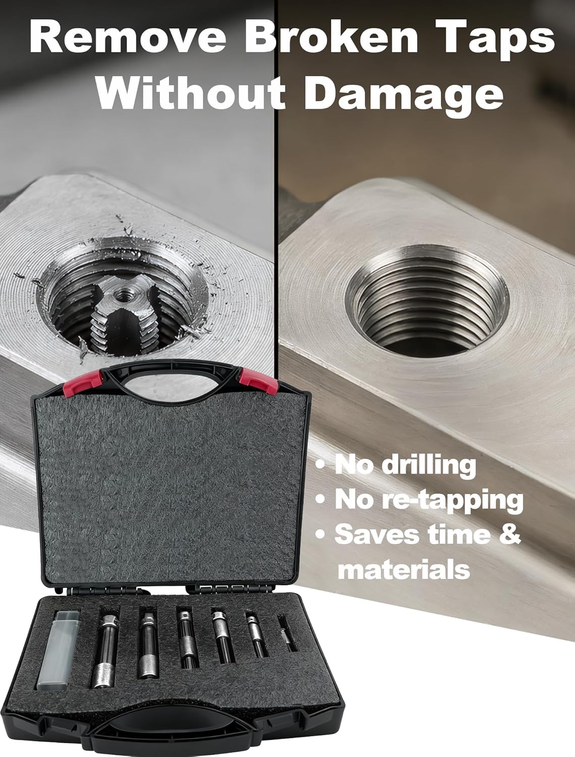 18001 Tap Extractor Set, Compatible with Walton Tools 18001 Tap Extractor, Designed to rRemove mMachine Screws and Bbroken Hand Taps, Simplifying Faucet Disassembly
