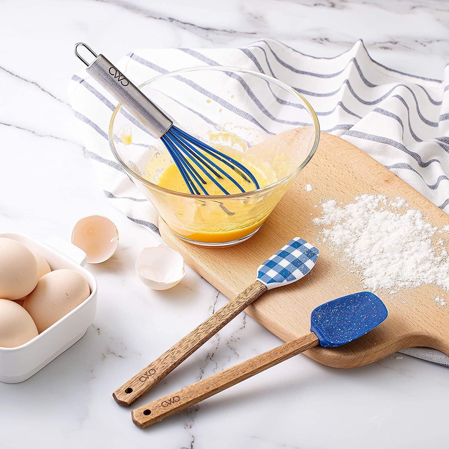 COOK WITH COLOR Set of Kitchen Utensil Set - Silicone Kitchen Tools with Wooden Handles, Mini, Blue Collection
