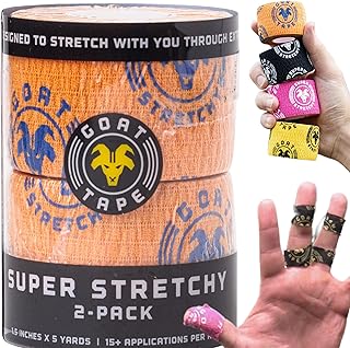 Goat Tape Super Stretchy Thumb Tape - Weightlifting Hook Grip Tape & WOD Tape for Cross Training, Gym Workout Tape, Athletic Finger Wrap - Flexes with Every Move - 15 Feet per Roll (Orange 2-Pack)