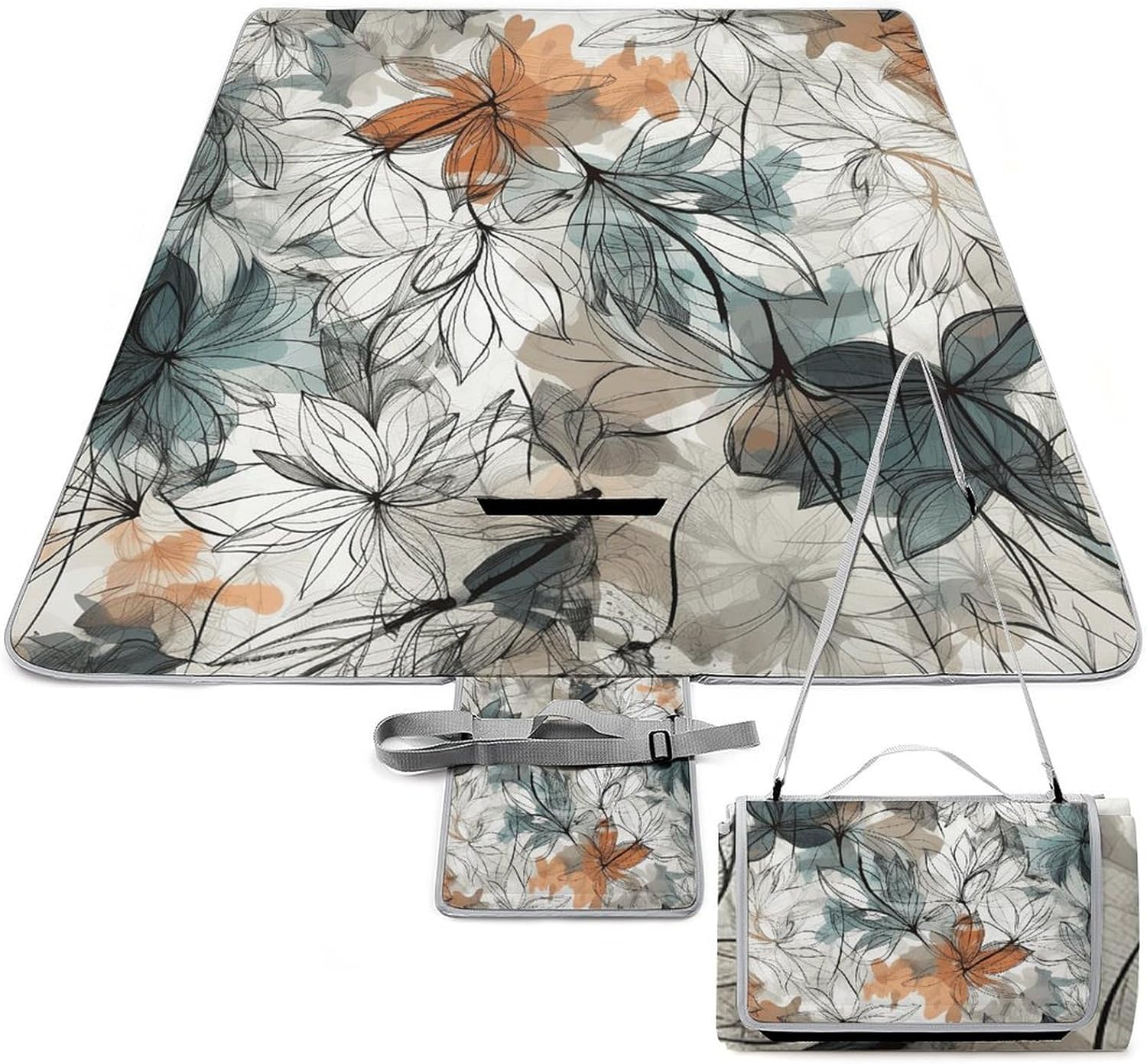 Simple Drawing of Flowers Outdoor Mat Foldable ，Beach Blanket Waterproof Surface，Easy to Clean Travel Blanket， for Spring and Summer Grassland Camping