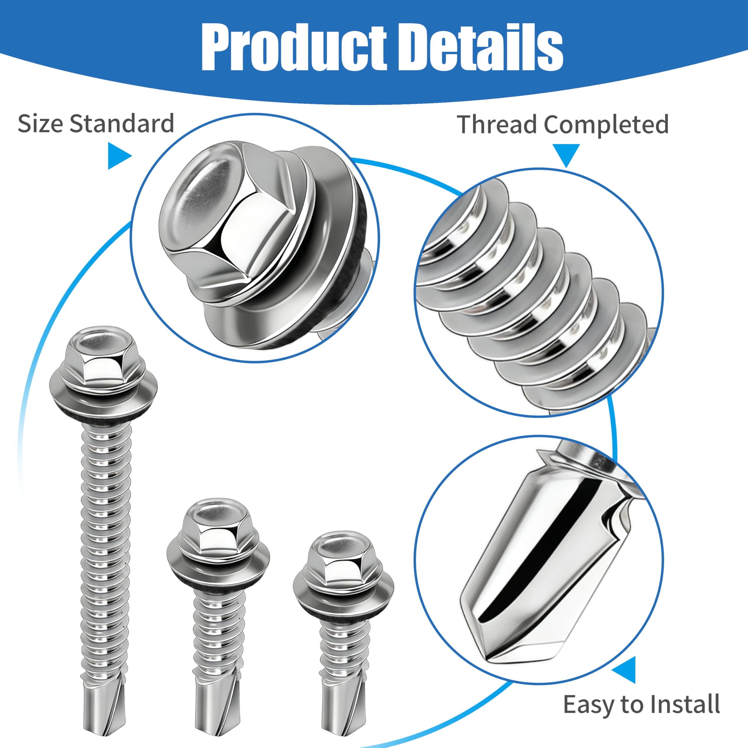 Tornillos Autoperforantes para Tejado y Chapa 5,5x90 mm, Inox 304, 100 Pcs