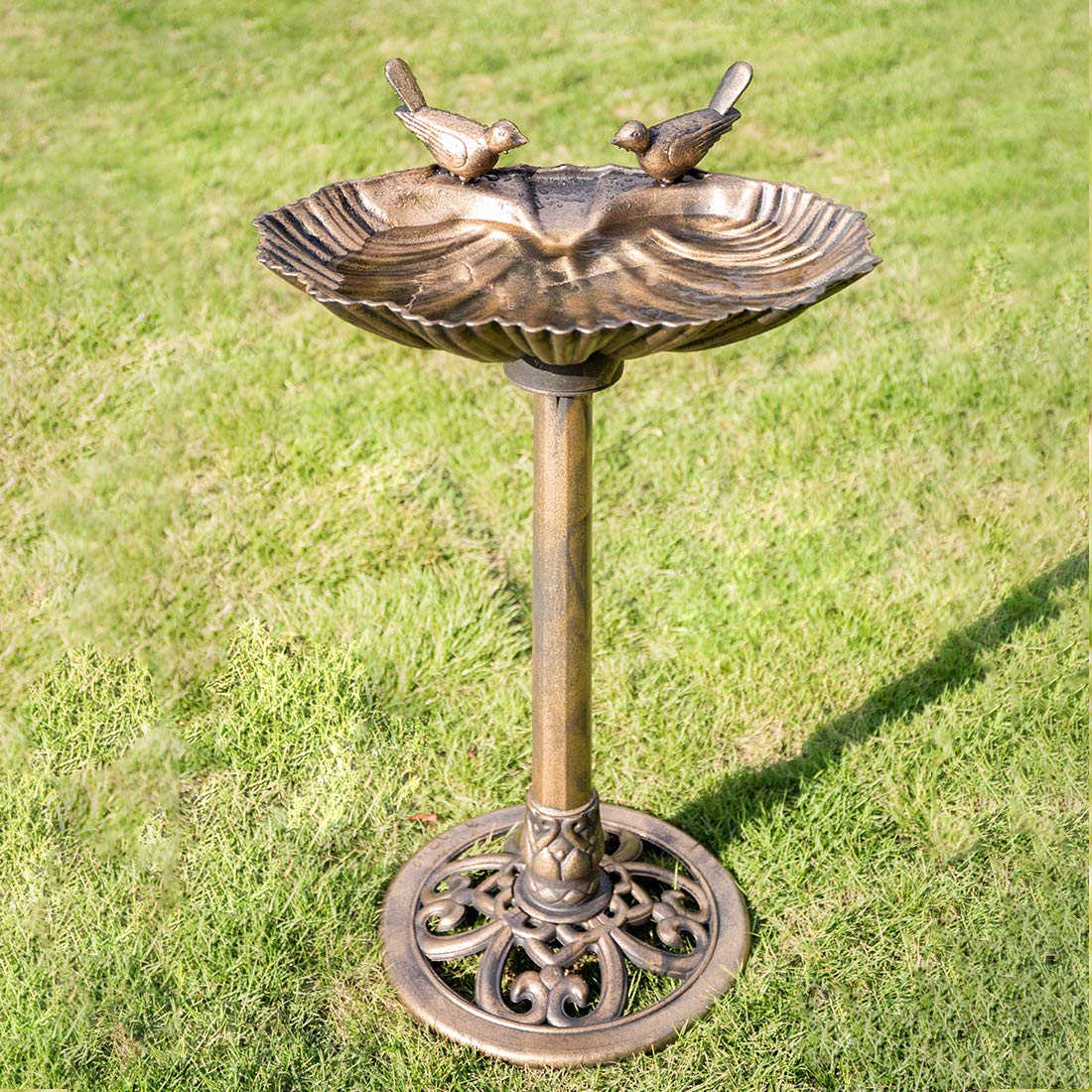 VIVOHOME 28 Inch Height Polyresin Lightweight Outdoor Double Birds Garden Bird Bath Copper