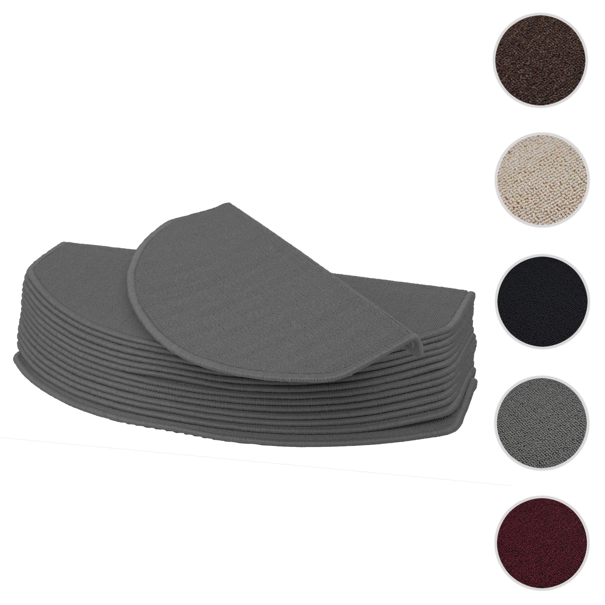 Mendler 15er-Set Stufenmatte HWC-G49 65x25cm - halbrund, grau | Treppenteppich, Treppenschutz, Treppenmattenset