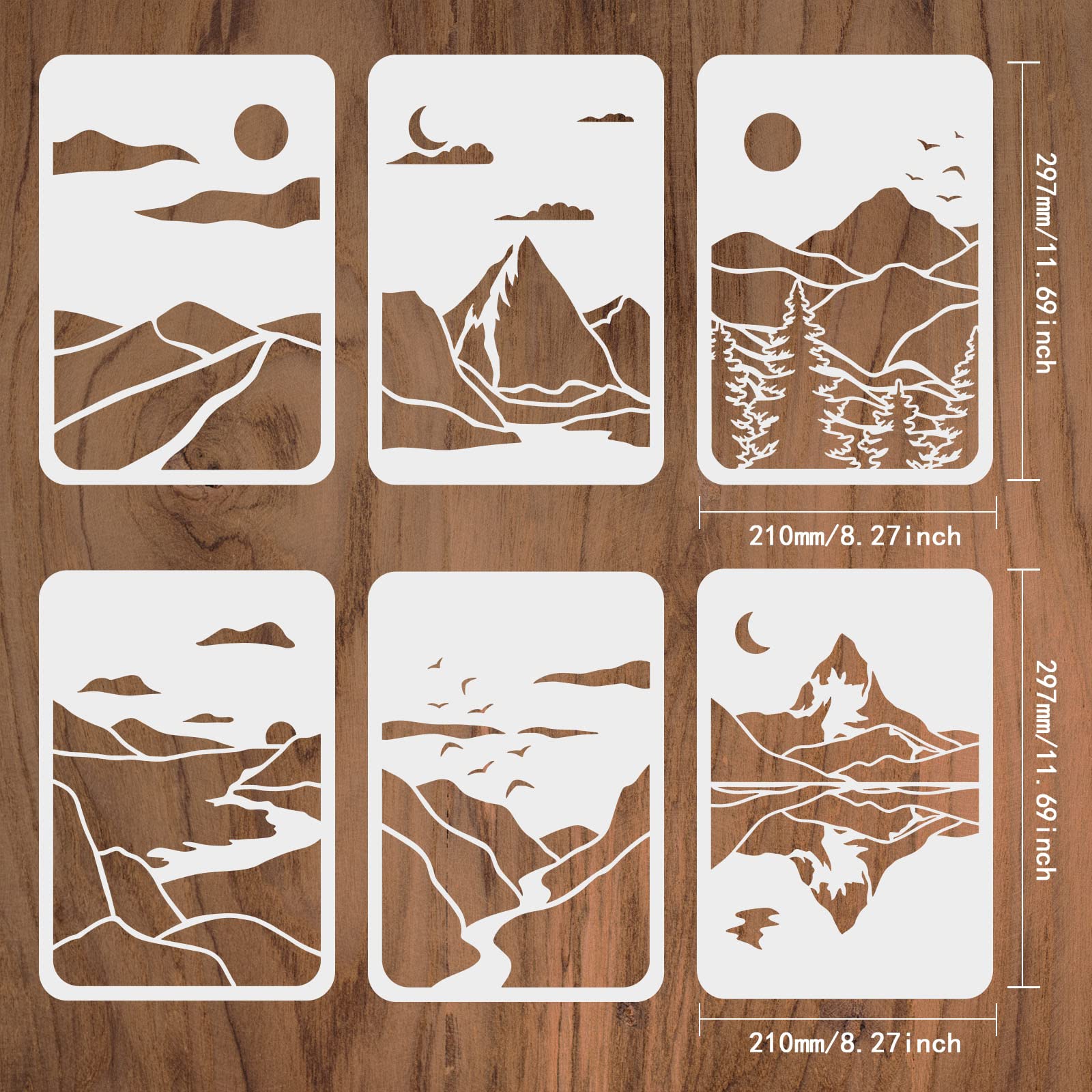 DOODLREAM Mountain Stencil For Painting - Reusable 30x30cm Plastic Template For DIY Art, Wall Decor, Journals & More