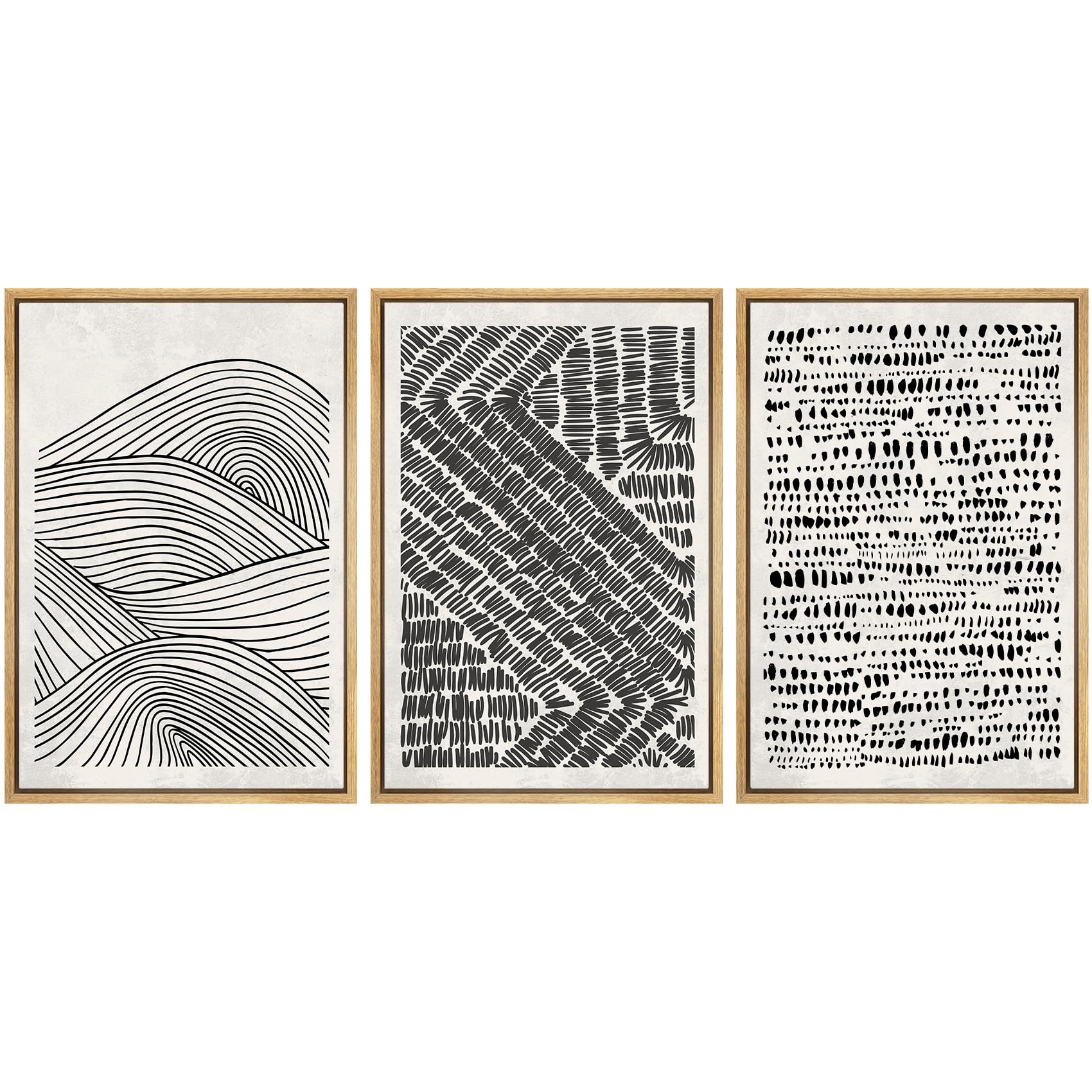 SIGNWIN Framed Canvas Print Wall Art Set Blue White Grunge Geometric Pattern Abstract Shapes Cozy Neutral Decorative Contemporary Minimal for Living Room, Bedroom, Office - 24"x36"x3 Natural — view 111