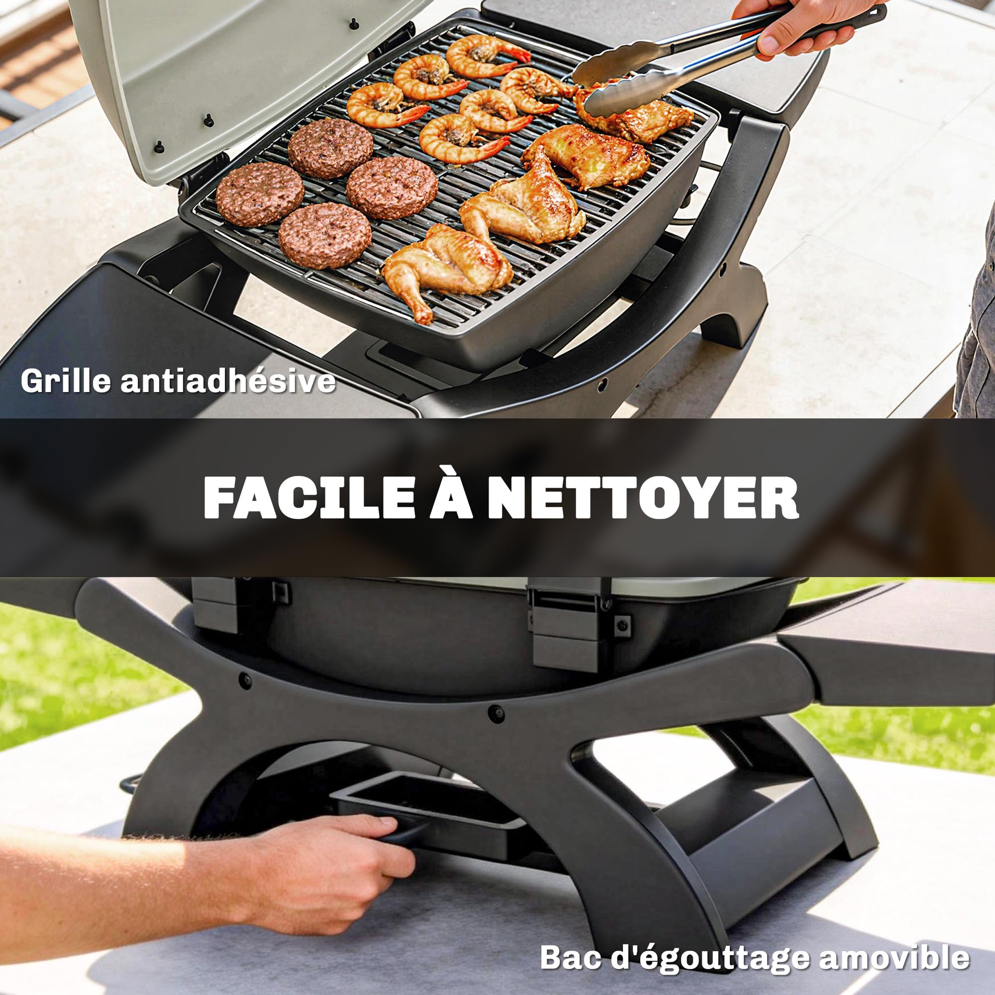 Outsunny Barbecue électrique extérieur 2300W portable avec grilles émaillées, barbecue de table, étagères latérales amovibles, crochets, bac de récupération, pour terrasse, balcon, petit espace, noir