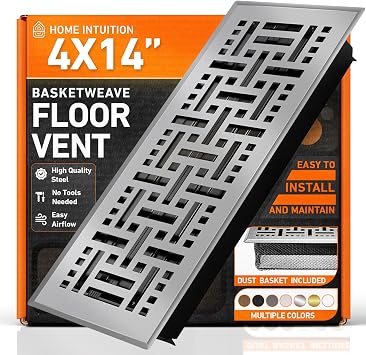 4X14 Floor Vent Covers Floor Register with Mesh Cover Trap, Heat and Air, Walkable Metal Floor Register for HVAC Duct, Basketweave, Light Grey