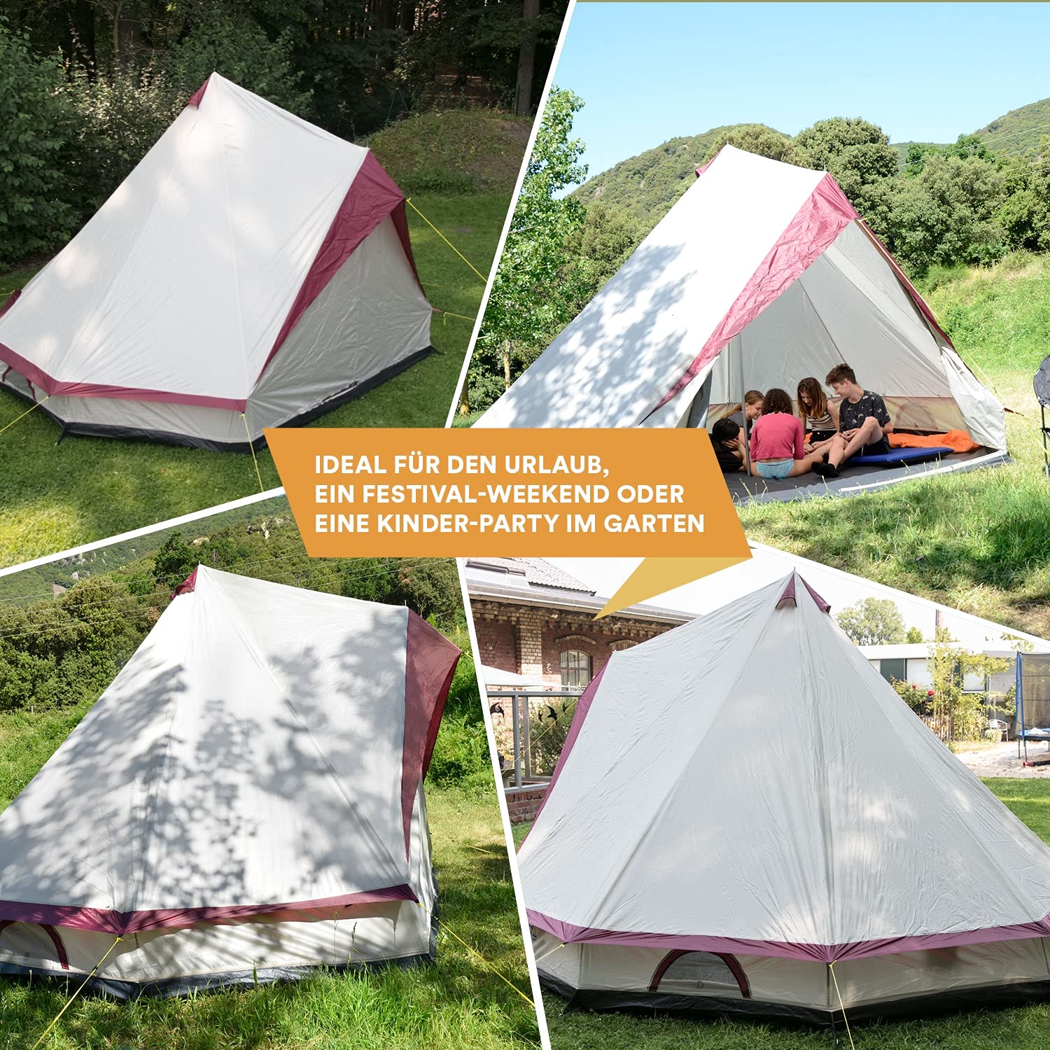 Skandika Comanche Tente Tipi | Tente de Camping 8 Personnes, Sol Cousu, avec/sans système de Fermeture éclair, Hauteur 2,5 m, imperméable | Tente Indienne, Glamping