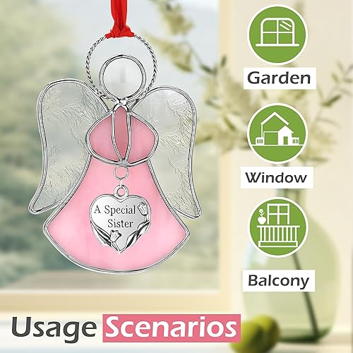Miniatura 6 de Atrapasoles de Vidrio Emplomado de Ángel, Ornamento Atrapasoles de Metal Decorativo para Ventanas Interiores, Regalos para Amigos, Mamá, Maestra,
