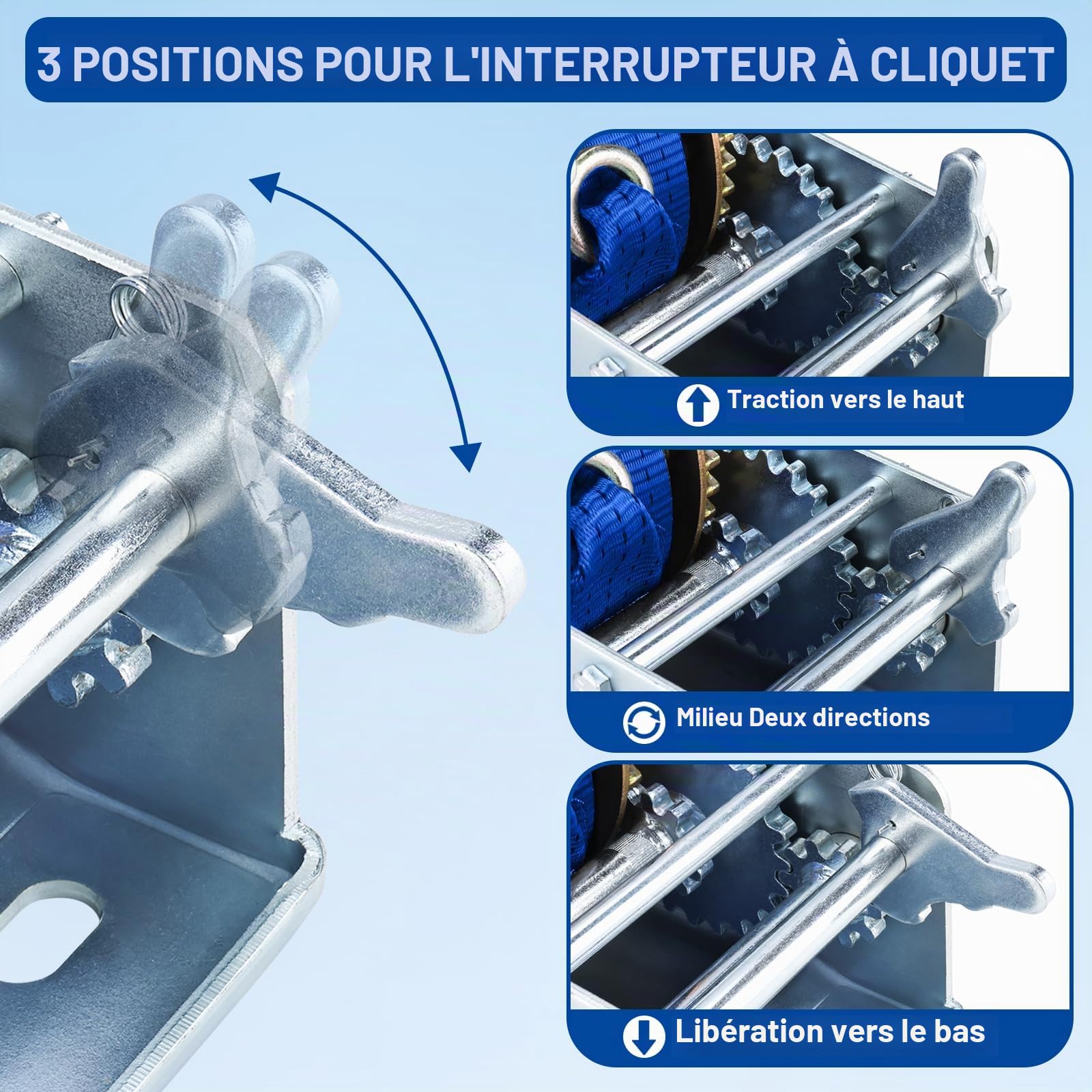 FreeTec Treuil Manuel avec Bleu Polyester Cordon à Bergung Treuil Bateau Treuil (10m 2500lbs)