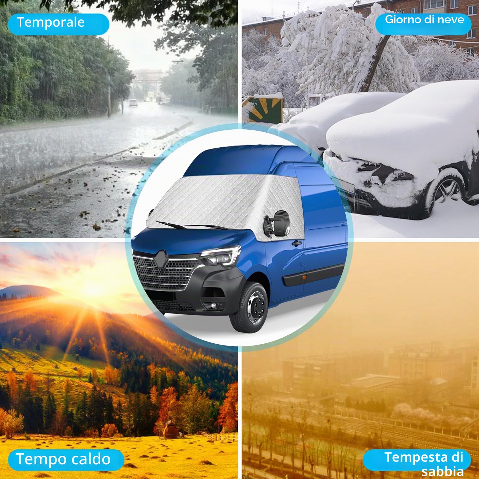 Copertura per parabrezza compatibile con Renault Master 2010-2025, Argentato Anteriore Parasole per Finestrino, Blocca I Raggi UV, Protegge da Vento e Intemperie, Mantiene Il Veicolo Fresco | parabrezza argentato, blocca i raggi UV, resistente alle intemp