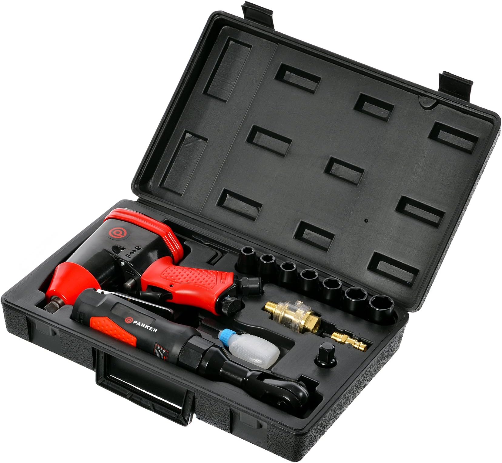 ParkerBrand 15 Piece 1/2" Air Impact & 3/8" Air Ratchet Wrench Kit