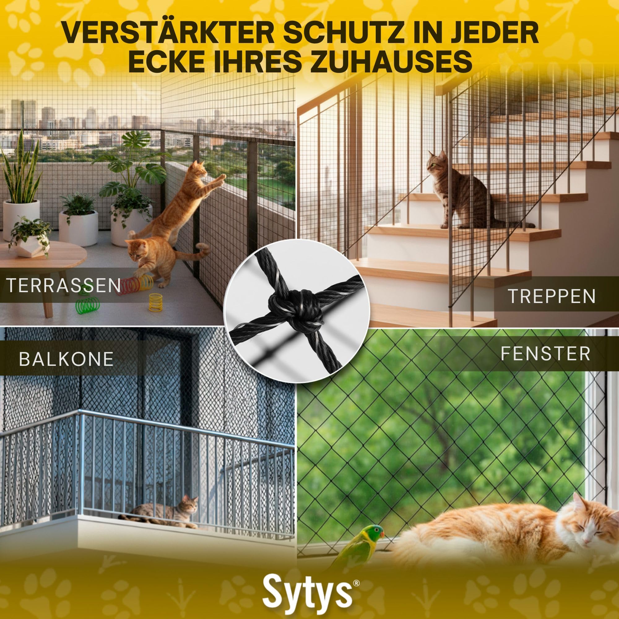 Katzennetz für Balkon | 6x3m | DRAHTVERSTÄRKT AUS Stahl | Geeignet für Feste UND SCHIEBBARE Montage | katzennetz für Balkon | Katzennetz Fenster | Schutznetz für Katzen | Schutznetz für Vögel