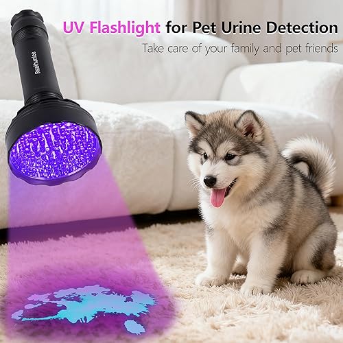 Miniatura 3 de Linterna UV de luz negra, ultra brillante, 100 LED de 395 nM, detector de luz negra ultravioleta con gafas protectoras UV para manchas de orina