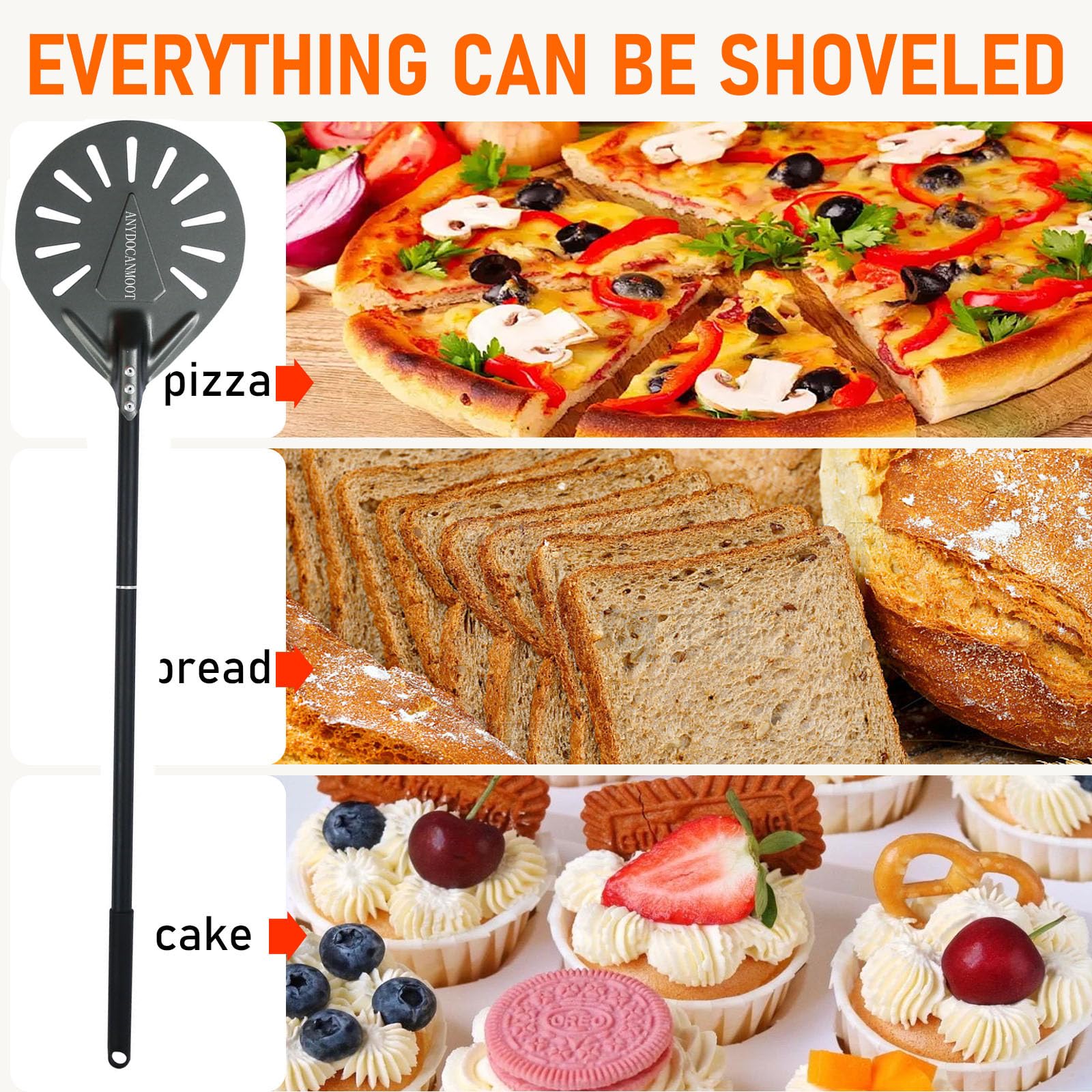 Espátula perforada para pizza de 6 pulgadas, mango largo, espátula de metal para pizza para interiores y exteriores (paquete de 6 pulgadas)