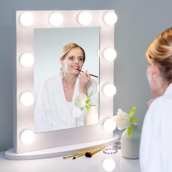 SUPER DEAL Hollywood Vanity Mirror with Lights - Makeup Beauty Cosmetic Mirror with 12 Dimmable LED Bulbs - Detachable Base for Tabletop or Wall Mounted Optional