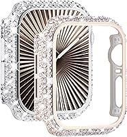 Vista 10 de NewWays Paquete de 2 carcasas con diamantes brillantes para Apple Watch de 1.772 pulgadas para mujer, parachoques protector con diamantes totalmente