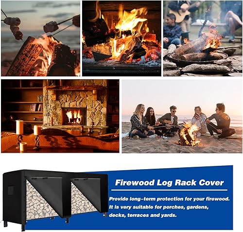 Miniatura 7 de BDL Cubierta impermeable para estante de troncos de 8 pies, resistente al agua, 600D, Oxford, para exteriores, con solapa frontal que se abre