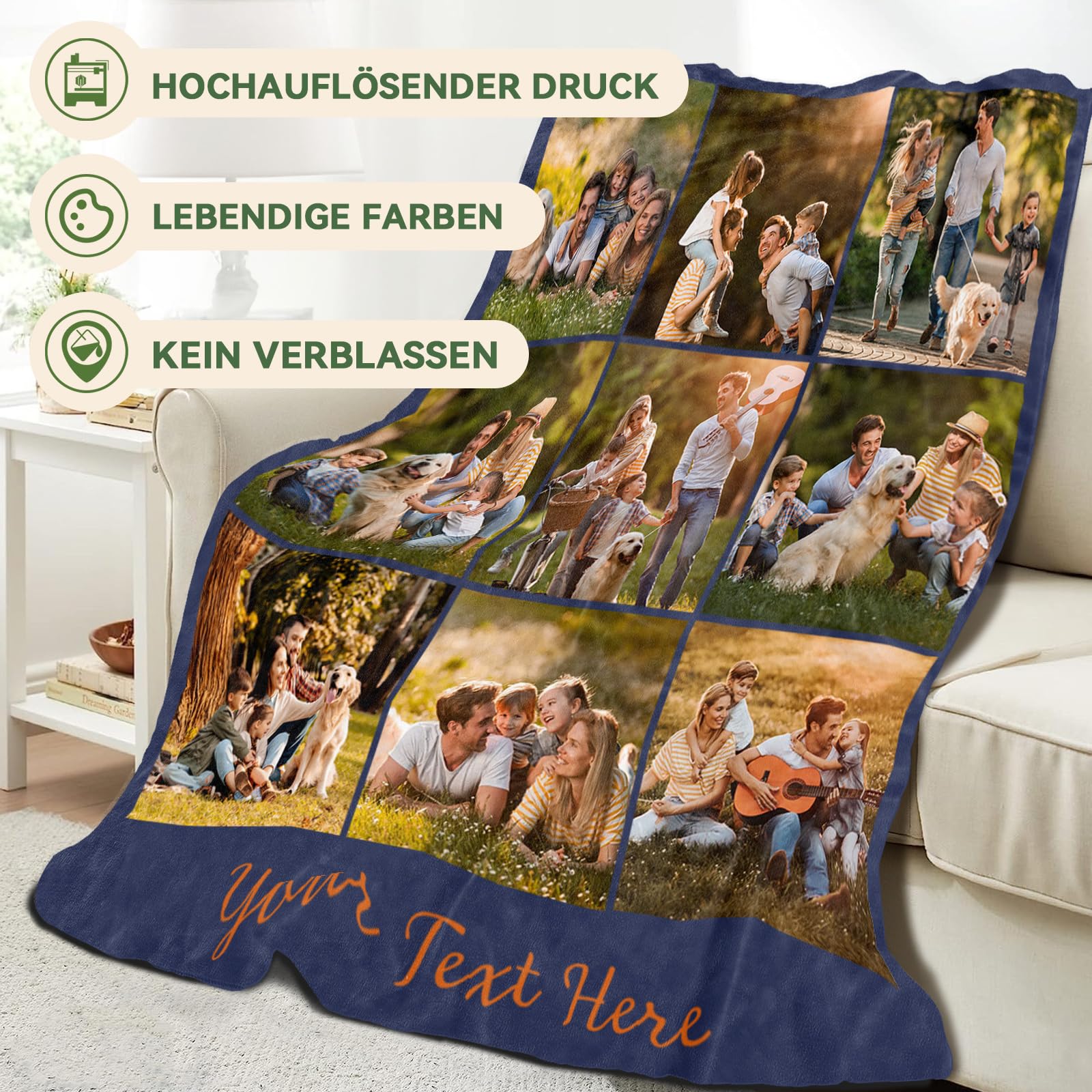 iDIY personalisierte Decke mit Foto - personalisierte Geschenke Decke mit Foto kuscheldecke personalisiert, Geschenke für Papa, Mama, Familie, Freundin, Partner- 9 Fotos 70x80in